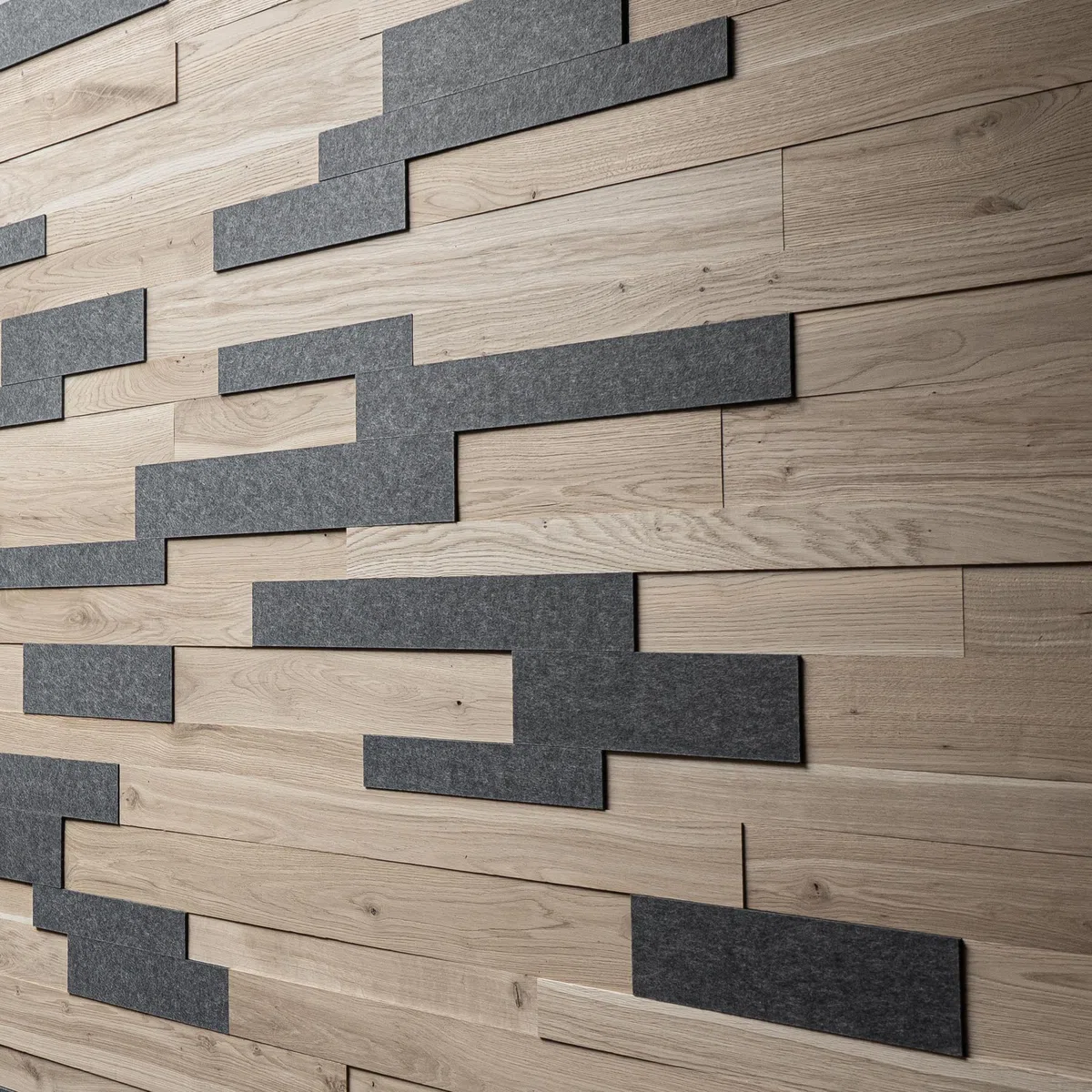 Pannelli acustici da parete in rovere e feltro, pannelli da parete 3D, rovere strutturato, rivestimento in legno, design a parete OZO Acoustic Slate (1 m2)