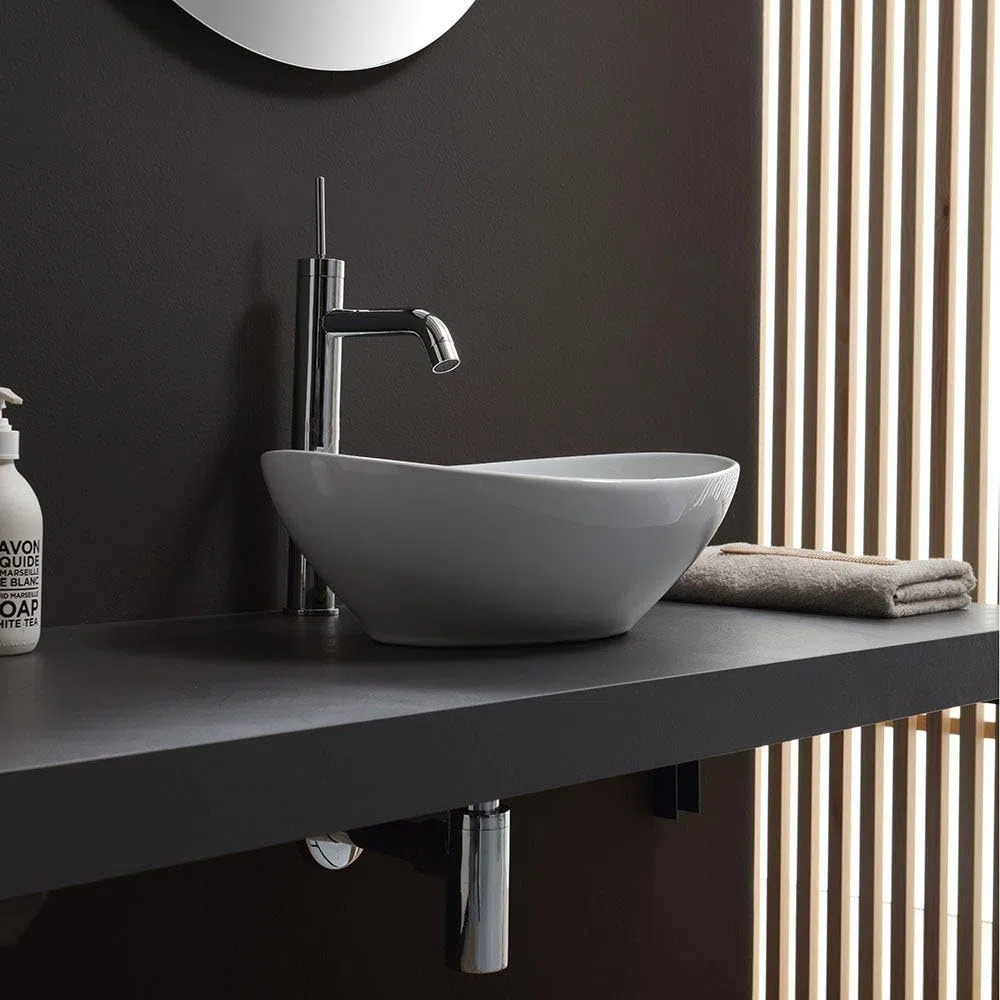 Kiamami Valentina - Lavabo In Appoggio Ovale In Ceramica Per Rubinetto A Muro