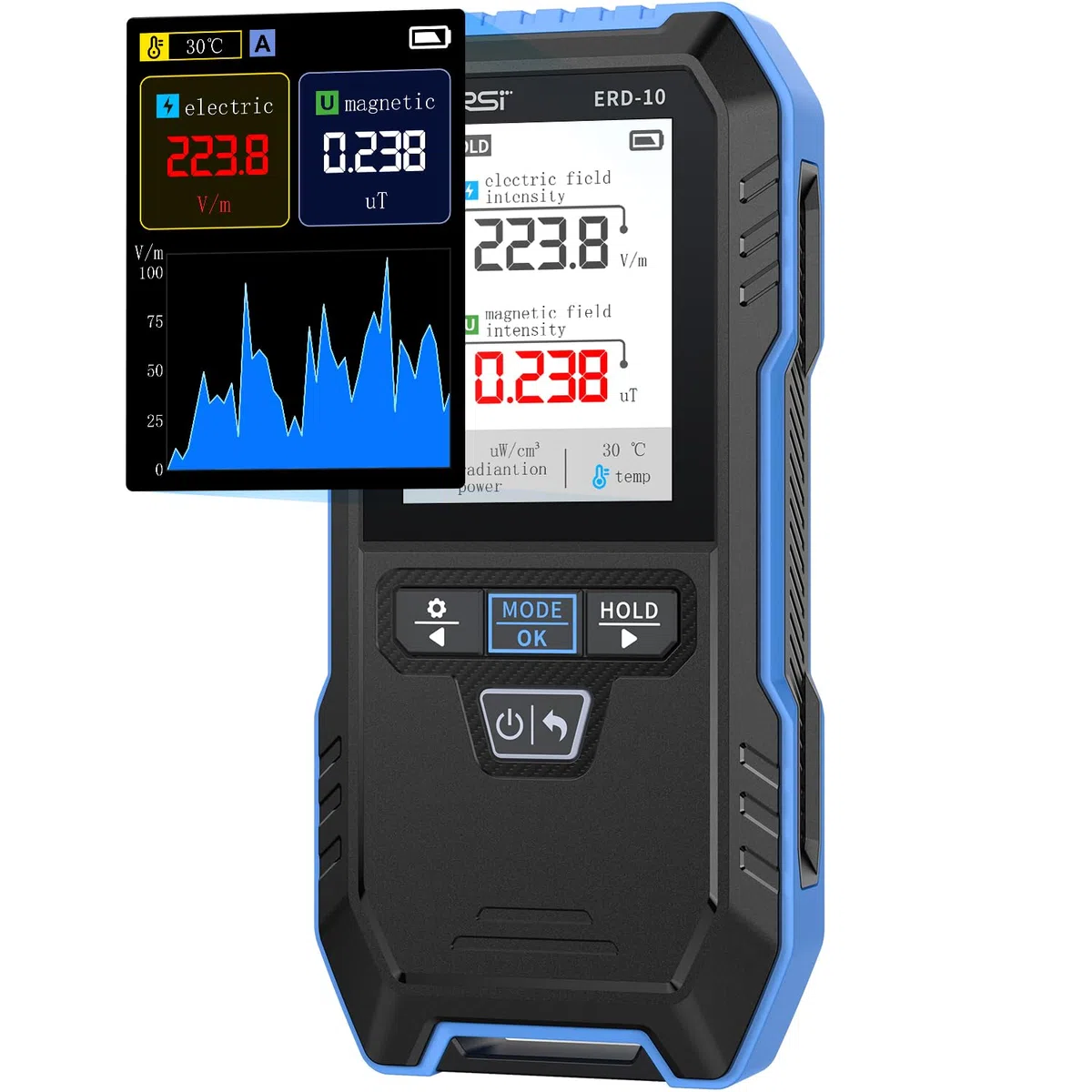 FNIRSI ERD-10 Rilevatore EMF, 4 in 1, misuratore di radiazioni EMF con modalità curva, lettore EMF ricaricabile, rilevatore di radiofrequenza per casa, ufficio, caccia ai fantasmi