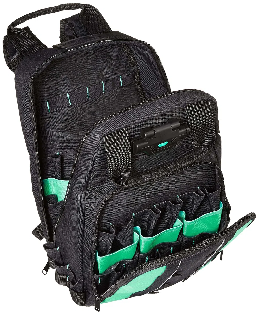 Amazon Basics Zaino, con 55 tasche, porta attrezzi, e illuminazione, Nero