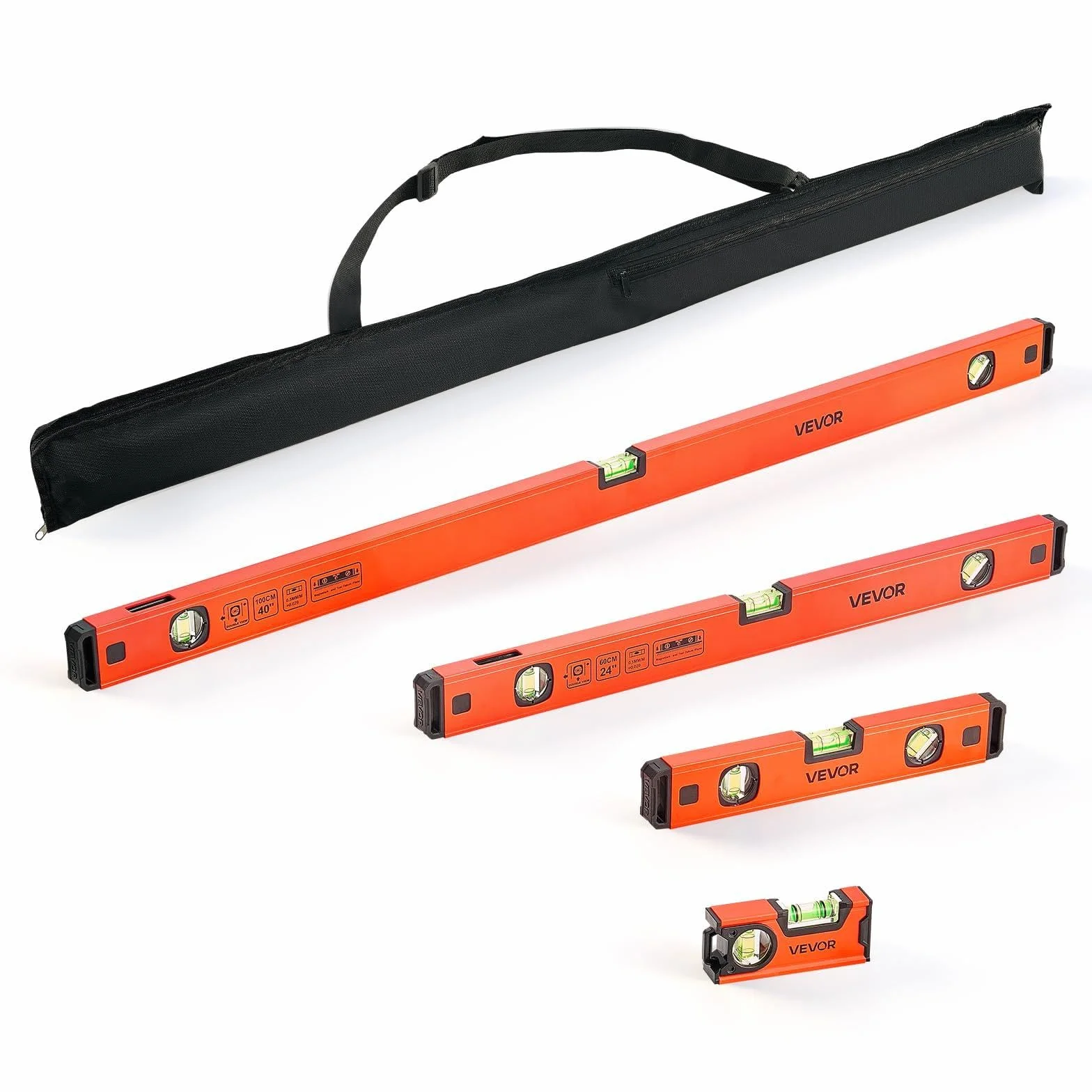VEVOR Set di Livelle a Bolla Magnetiche, 4 Pezzi (120/300/600/1000 mm), Livelle in Alluminio, 3 Fiale ad Alta Visibilità, Foro per Appendere, Alta Precisione, per Edilizia, Falegnameria e Fai da Te