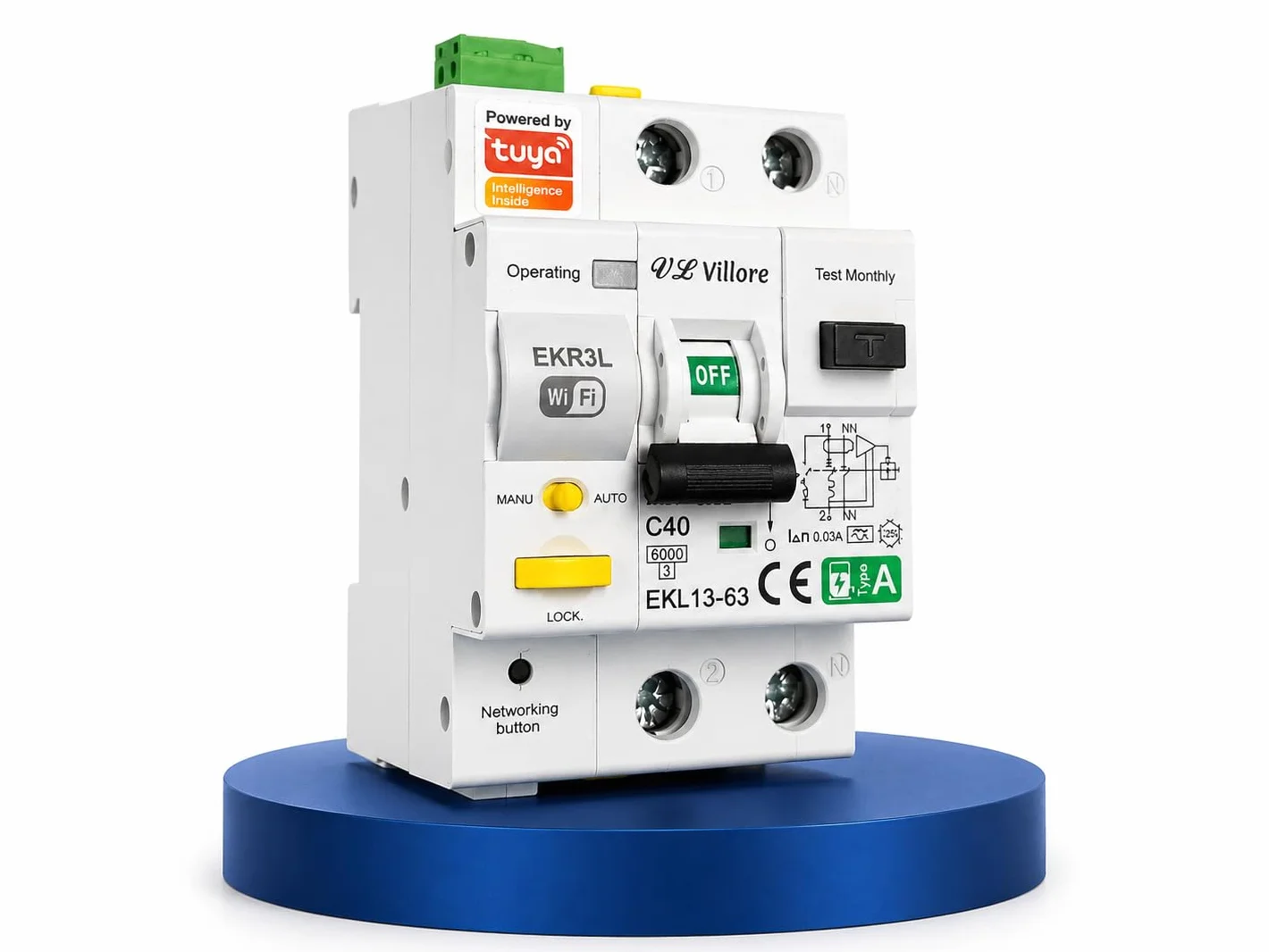 Differenziale auto riarmabile wifi incorporato superimmunizzato -RCBO Differenziale con magnetotermico incorporato- Classe A 40A 30mA 6Ka Interruttore Rearmable Rail Din