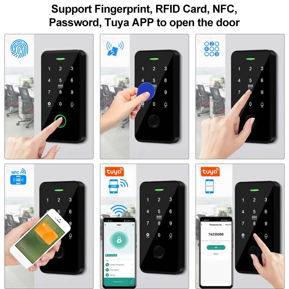 Bluetooth Tuya Tastiera di Controllo Accessi IP68 Impermeabile RFID Controller Accesso 13.56MHz Biometria Impronte Touch Keyboard System + 10pcs Keyfobs