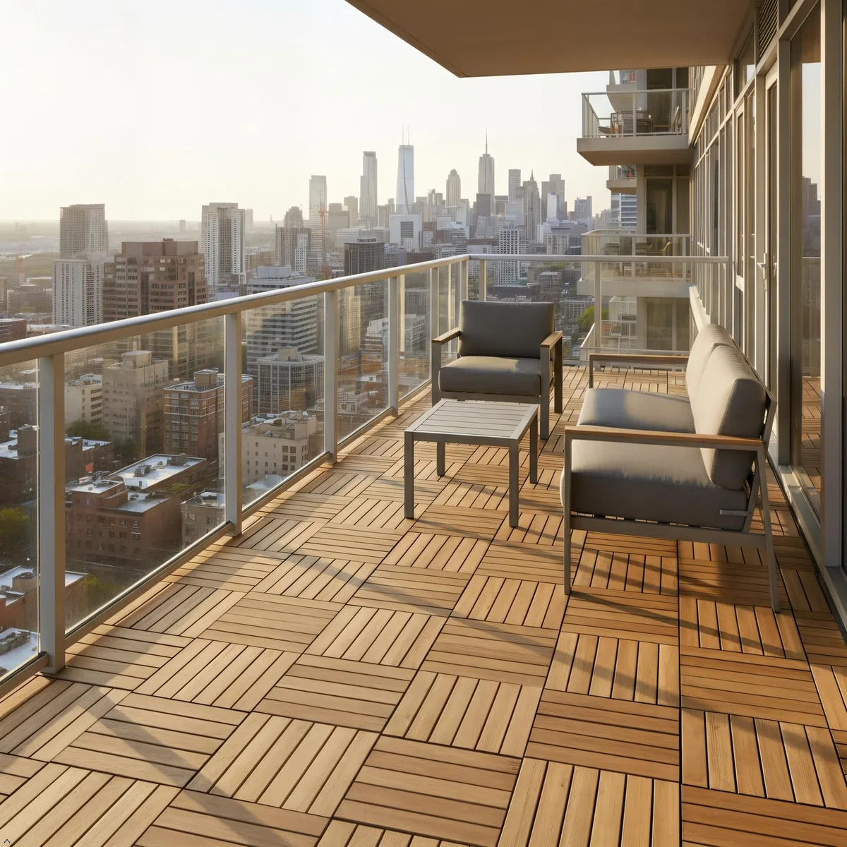 VICTORY RELAX Piastrelle ad incastro per pavimenti in legno di acacia, 9 pezzi, 12 doghe in rovere bianco, impermeabili, decorazione per interni ed esterni, per balcone, giardino, terrazza (31 x 31 x