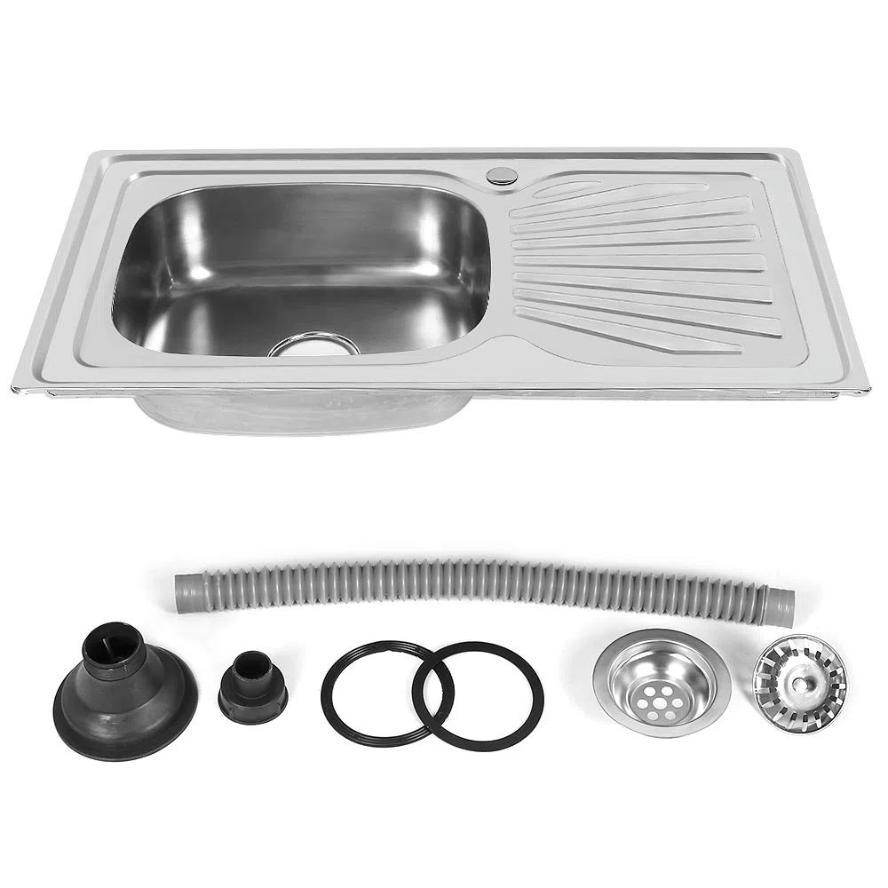 Lavello in acciaio inox, Lavello da incasso con foro per rubinetto,lavello in acciaio inox,Lavello Cucina Vasca con Gocciolatoio DX in Acciaio da Appoggio(90 * 50 * 15 cm (argento))