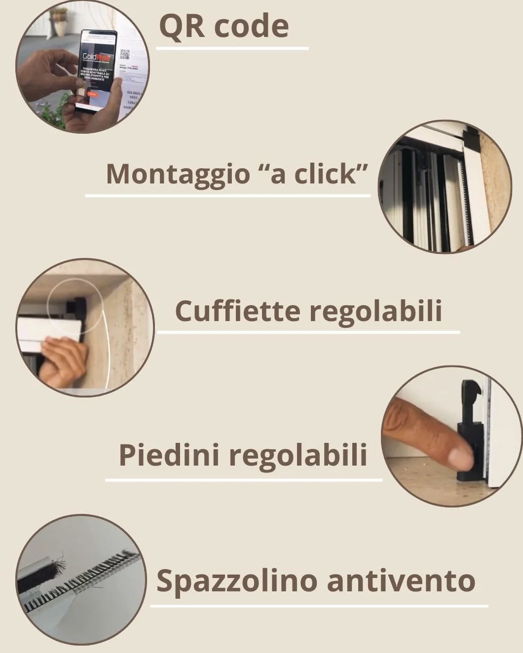 Zanzariera Verticale Riducibile 120 x 250 MARRONE fai da te a Rullo in kit