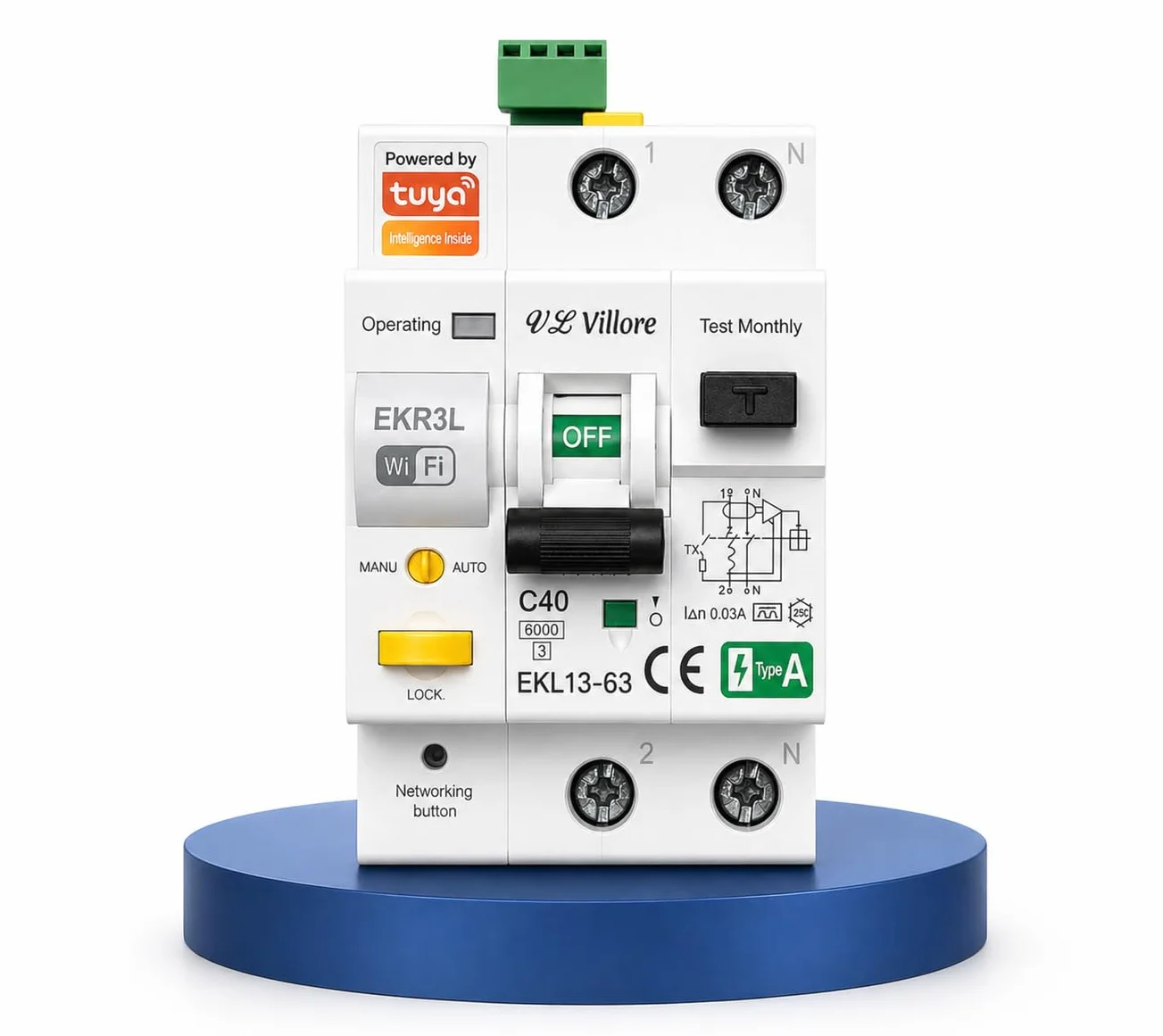 Differenziale auto riarmabile wifi incorporato superimmunizzato -RCBO Differenziale con magnetotermico incorporato- Classe A 40A 30mA 6Ka Interruttore Rearmable Rail Din