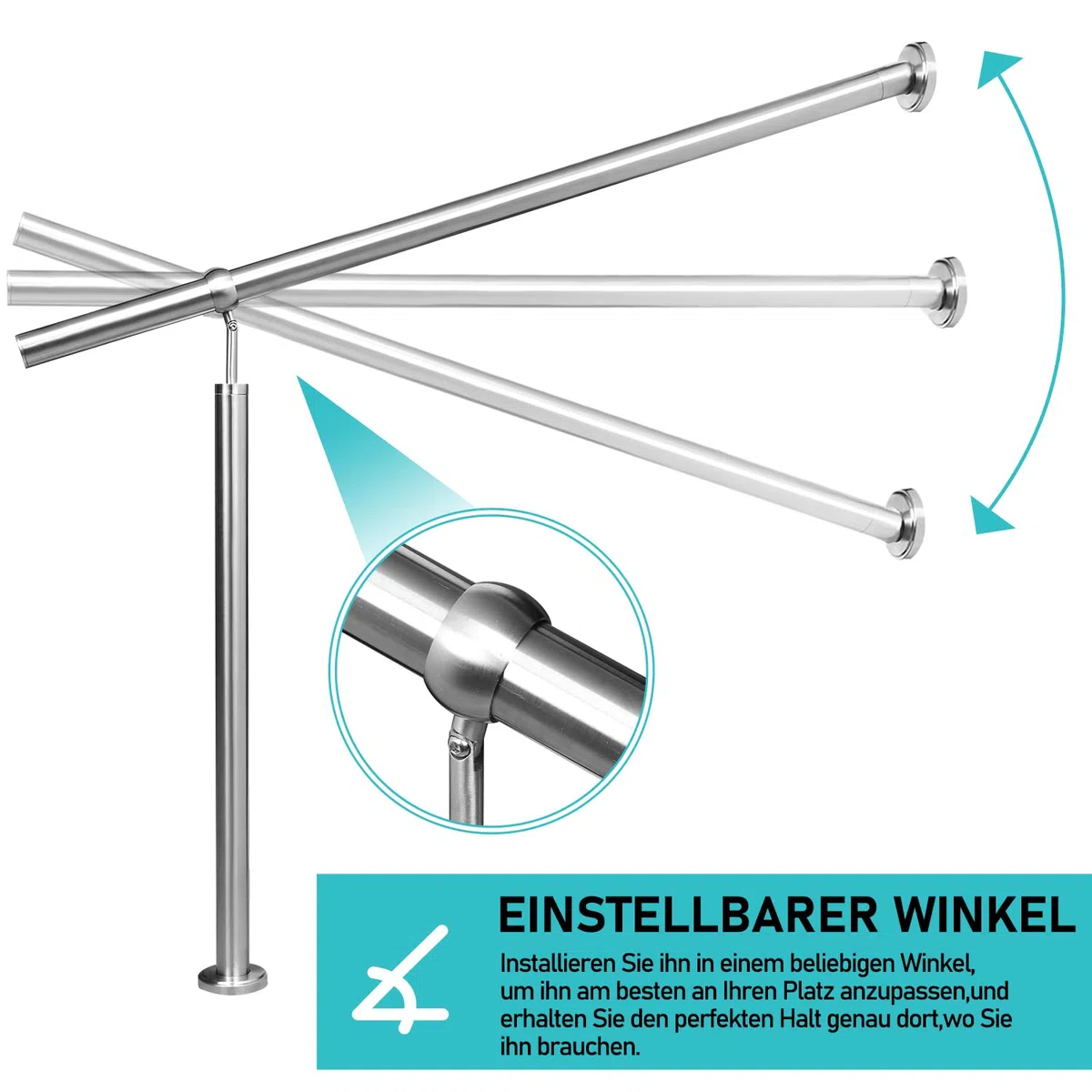 Corrimano in acciaio inox, 150 cm, ringhiera per scale, corrimano da parete, ringhiera per scale, per interni esterni, XXDD8401