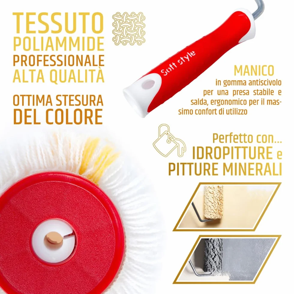 PENNELLIFICIO 2000 | Set Pittura Professionale Composto da Rullo, Asta in Alluminio e Retina in Metallo Scola-Rullo, per Pitture da Interni e Idropitture, Asta da 110 cm a 200 cm