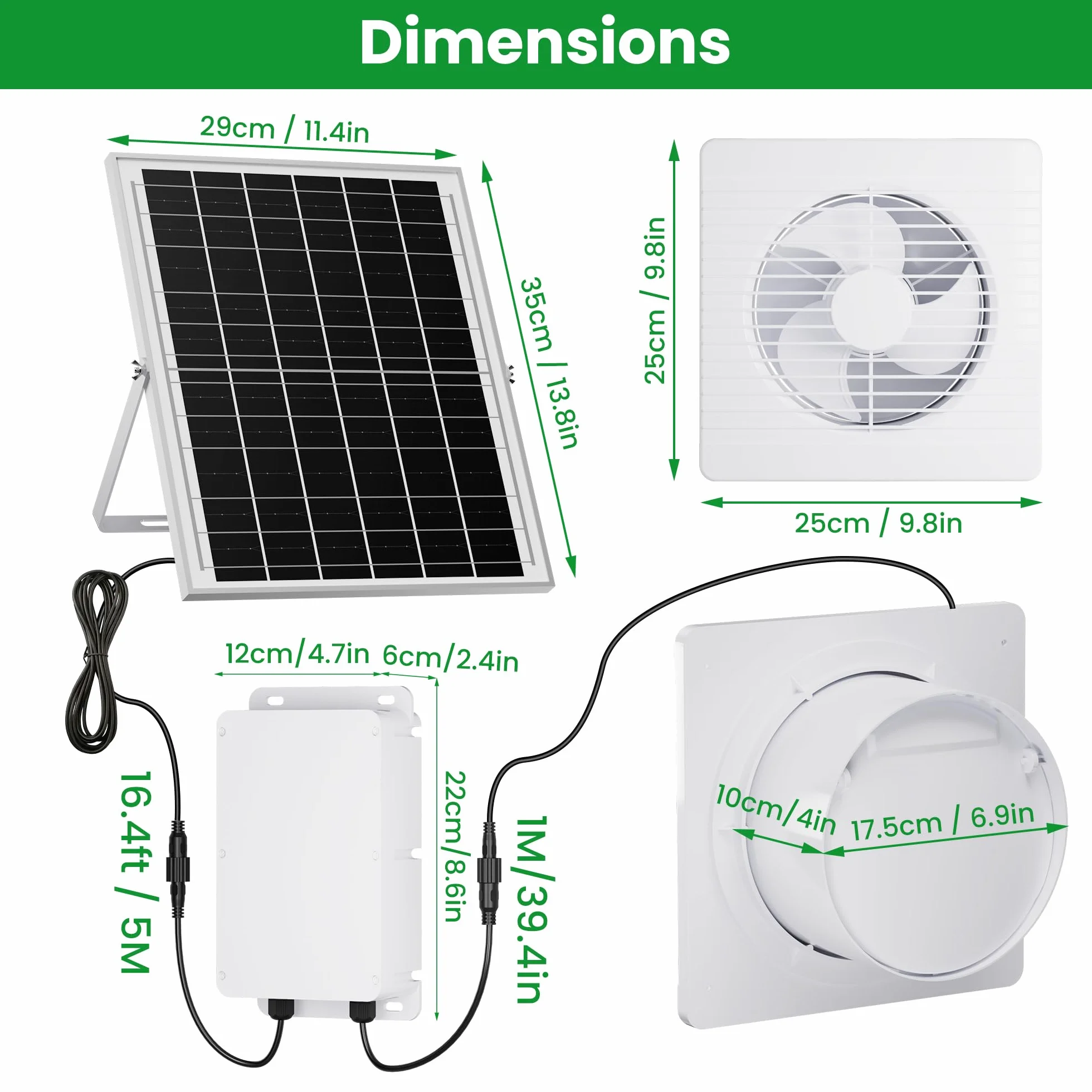 LGMCF Kit di ventilatori a pannello solare, 15 W, con ventola CC per piccoli pollai, serre, capannoni