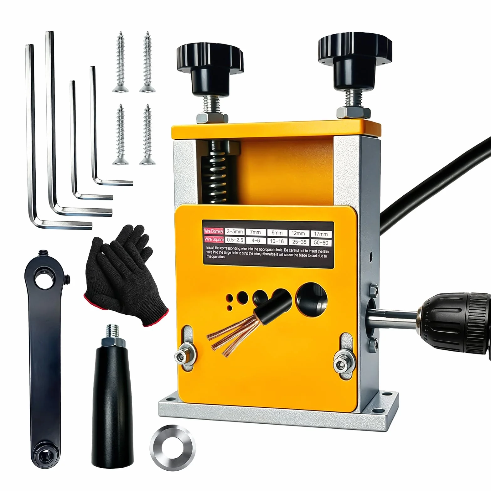 Spellacavi Elettrici per Cavo da 3-17 mm, Macchina Spelacavi Manuale con 6 Canali e 5 Lame Pinza Spelafili Elettricista Alimentata a Manovella o Trapano per Cablaggio, Riciclaggio e Smantellamento