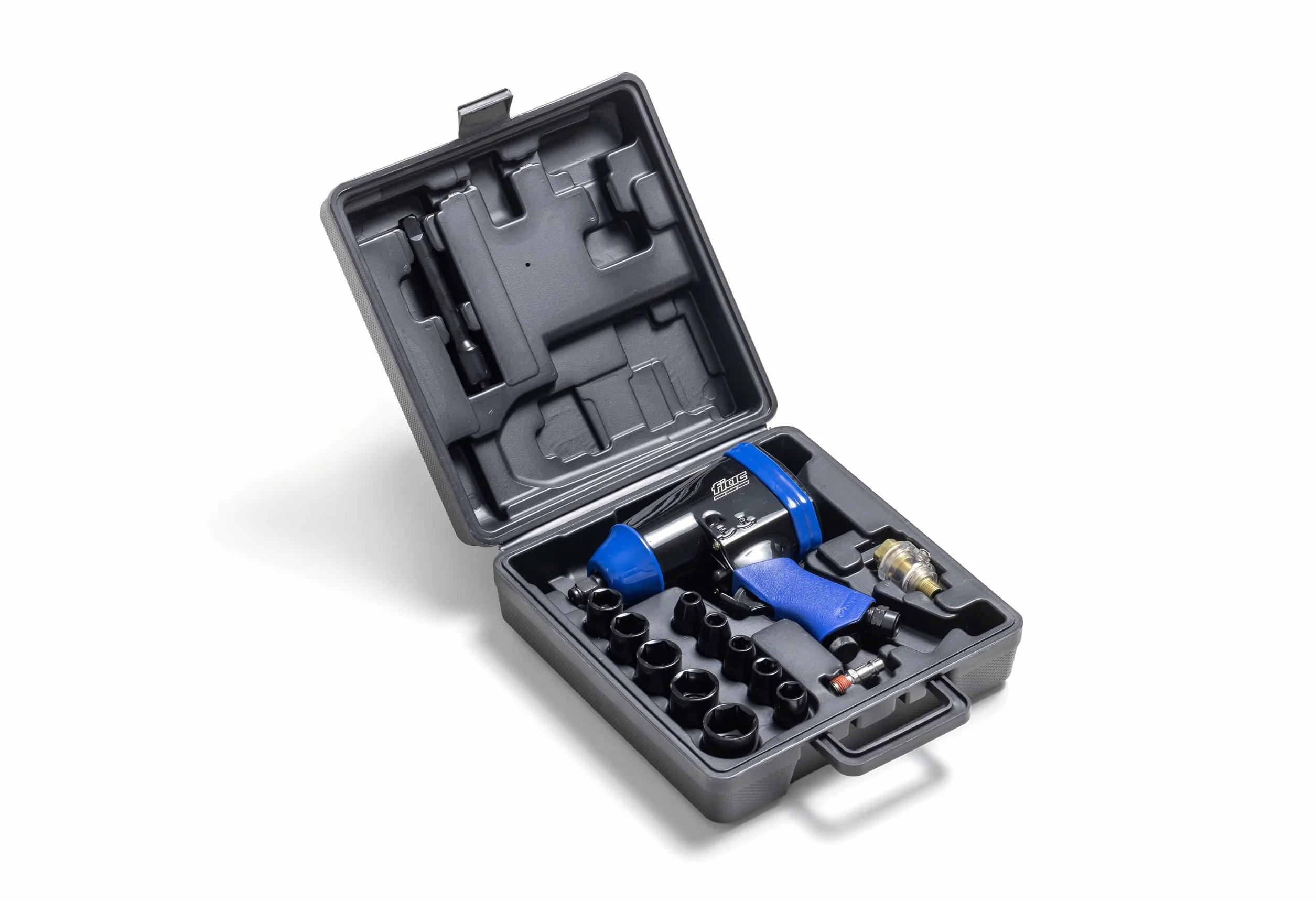 FIAC Avvitatore Pneumatico a Massa Battente 1⁄2" 1086, Pistola Pneumatica 10 Chiavi a Bussola + Prolunga da 100 mm + Mini Lubrificatore + Bottiglia di Plastica, Inclusa Valigetta, Coppia 345 Nm, Nera