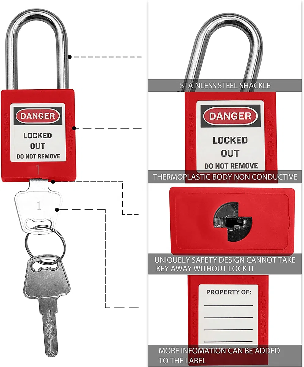 Lockout Tagout Lockout, lucchetto di sicurezza, con chiave diversa, lucchetti di sicurezza per blocco fuori tagout, 10 pezzi con numero (rosso 1-10)