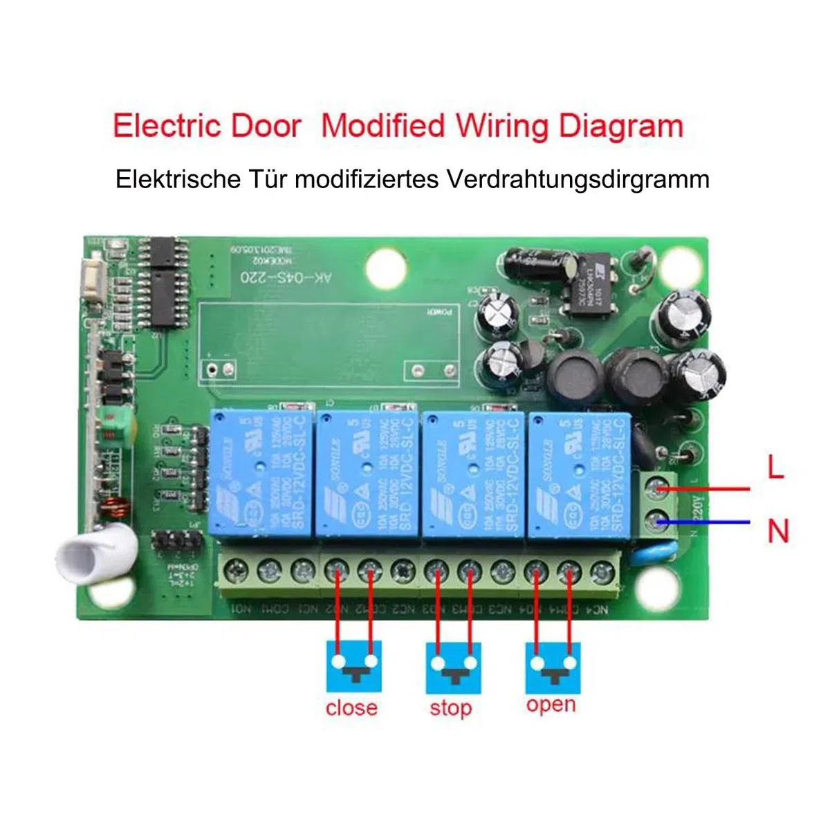 220 V, 230 V, 4 CH, telecomando senza fili, interruttore di controllo, relè di controllo 433 MHz, 4 canali, con 4 trasmettitori, ricevitore universale, porte da garage, finestre, motore, AC 110 V, 250