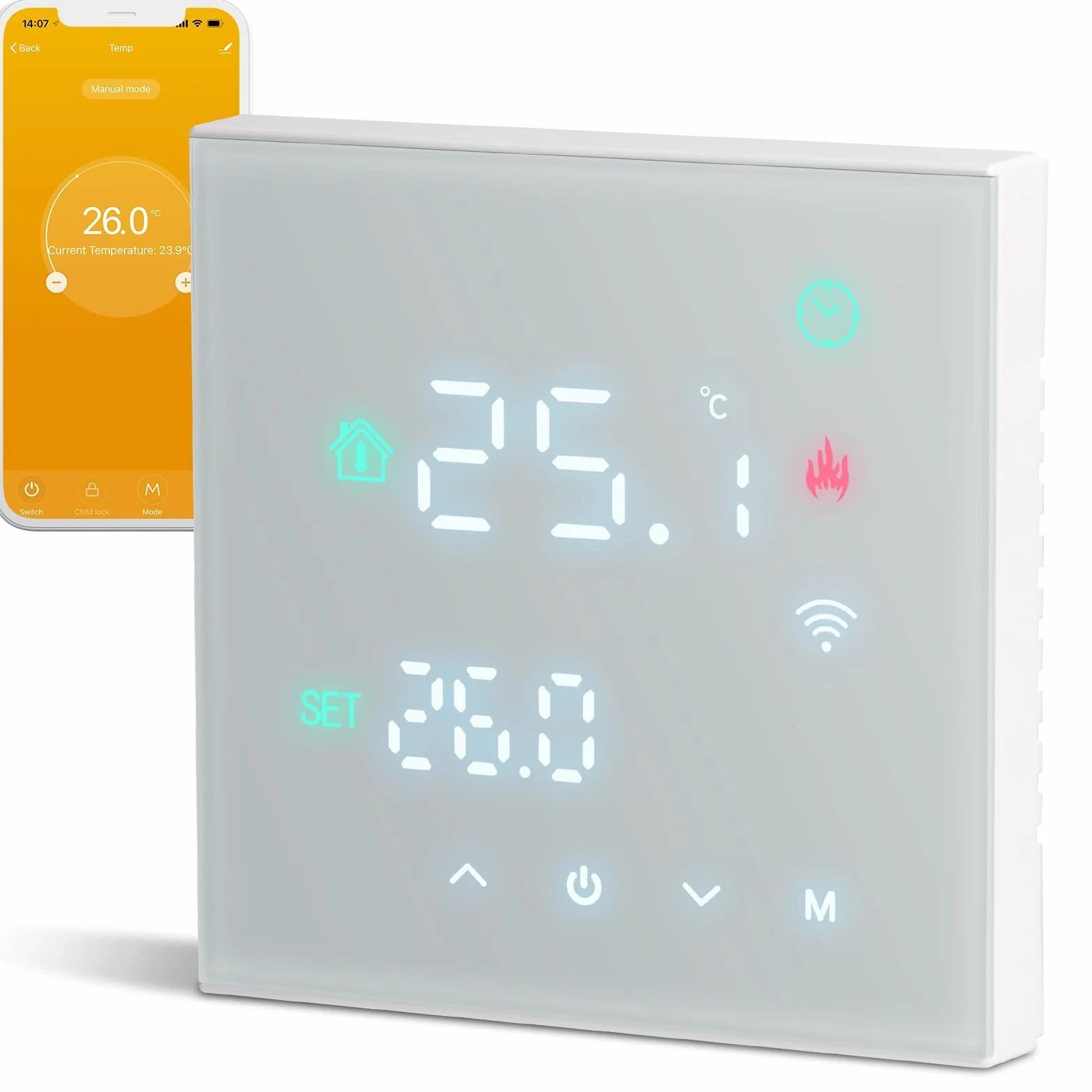 Termostato wifi caldaia a gas,Termostato programmabile settimanale intelligente，termostato controllo con Tuya samrt compatibile con Google Assistant e Alxe,Termostato ambiente digitale TGW60W-WPB