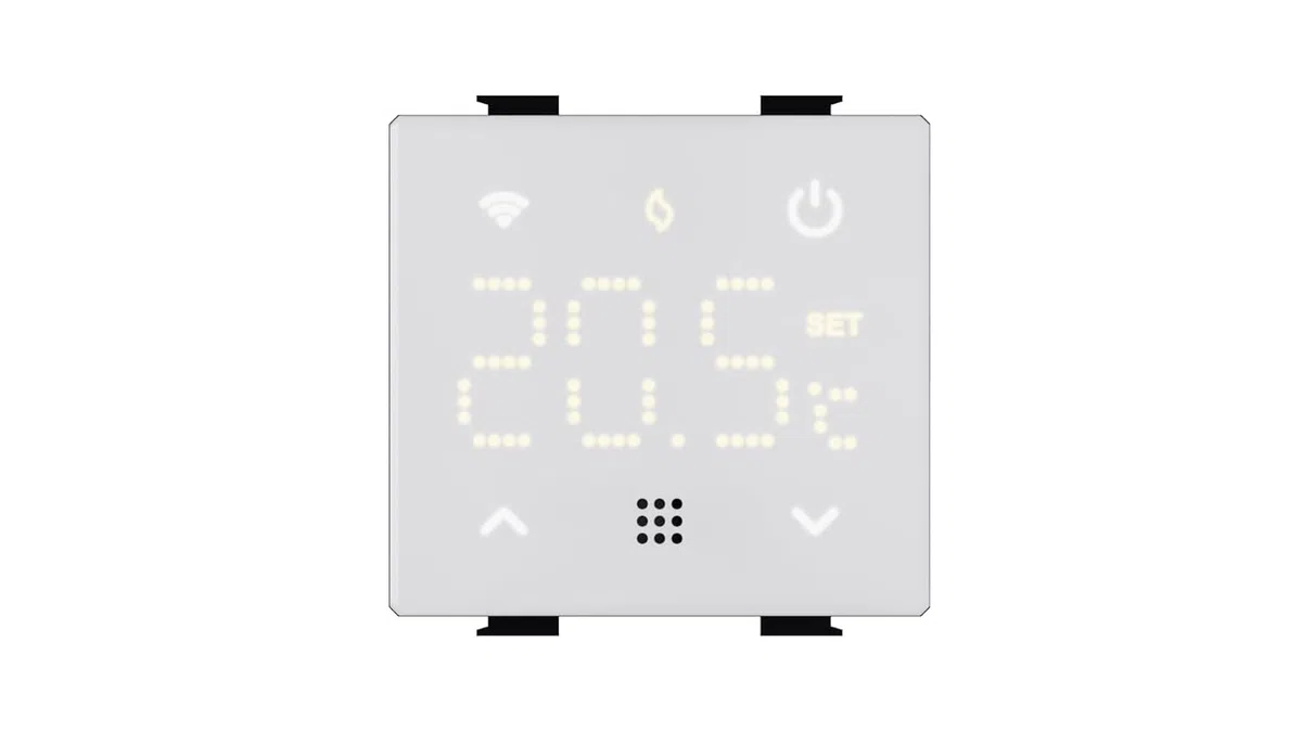 Elektronova Cronotermostato connesso WIFI TUYA da incasso modulo programmabile 2P 240V display touch retroilluminato colore bianco compatibile su supporti Vimar plana