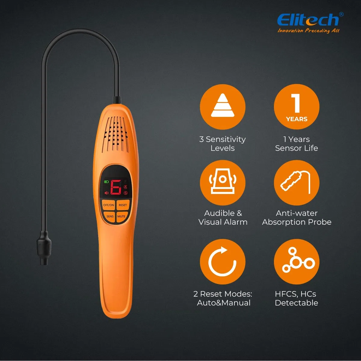 Elitech Rilevatore Portatile di Perdite di Gas Refrigerante con Diodo Riscaldato, Verifica Tutti Gli Alogeni R32 R410A R134A R404 ecc. per Condizionatori LD-100+