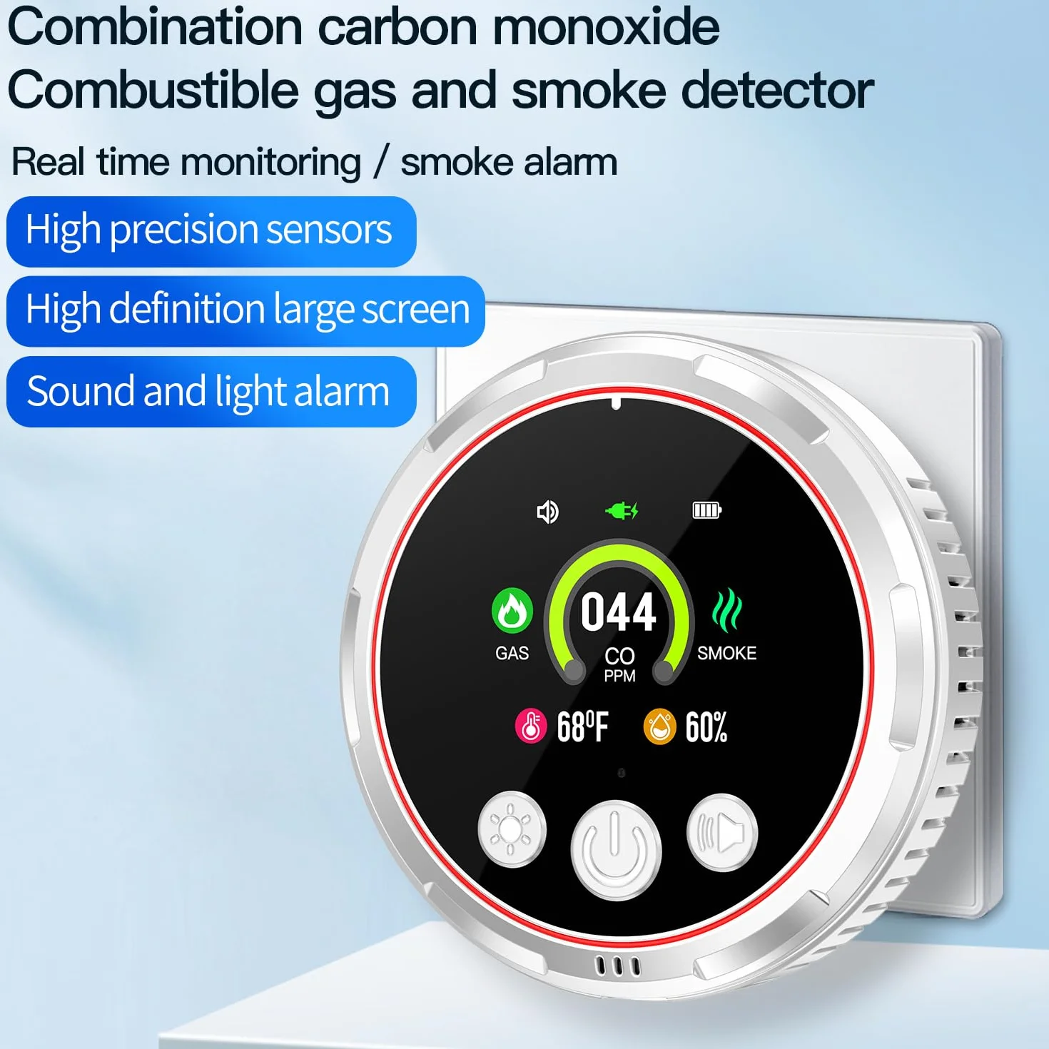 5IN1 Rivelatore di fumo e monossido di carbonio a spina e combinata di gas naturale combustibile, Batteria di backup, Sensore di temperatura e umidità per casa hotel RV HD13-CGS (Bianco)