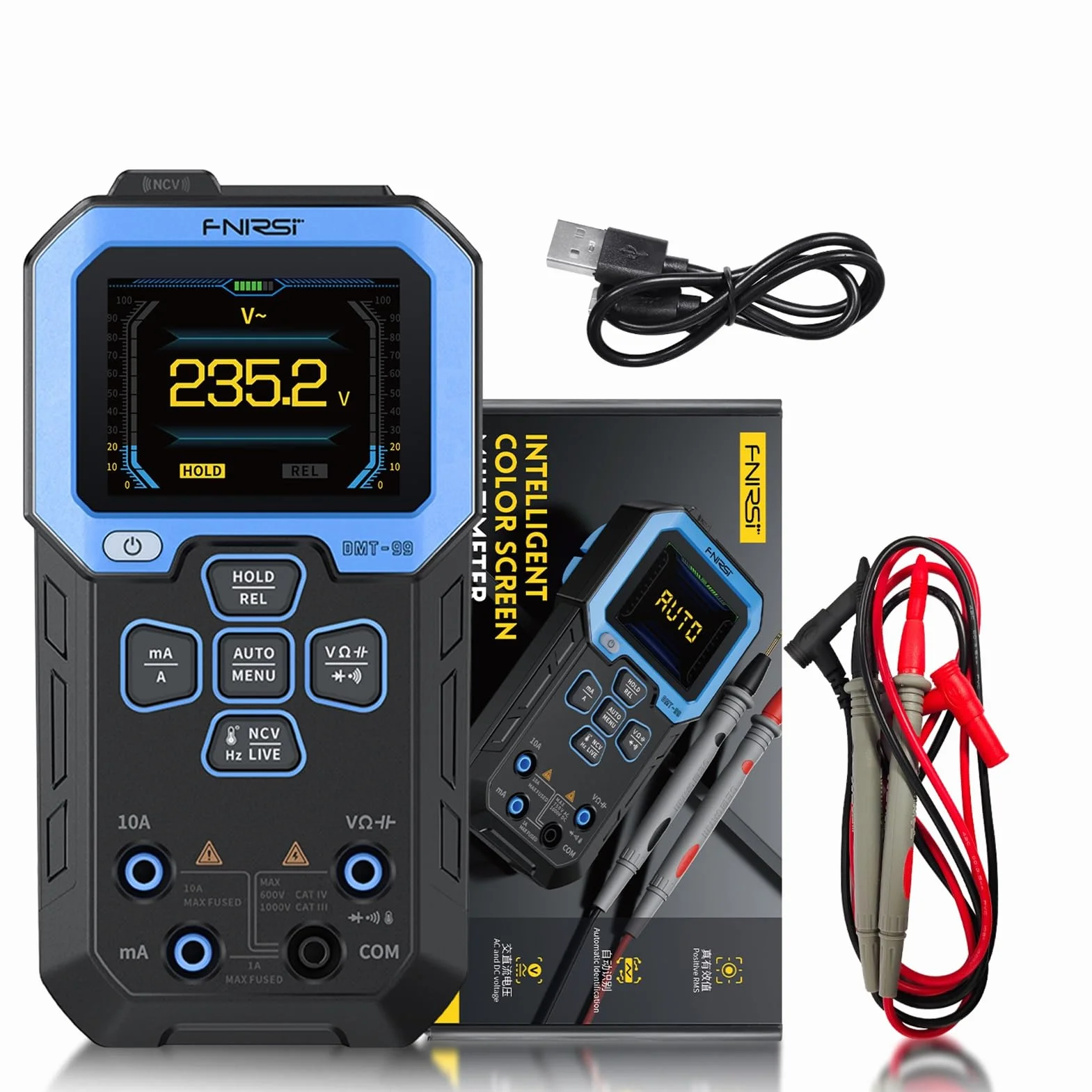 DEWIN DMT-99 Multimetro Digitale di Tensione,Tester Elettricista 10000 Conti Tester Digitale Ricaricabile con Modalità di Registrazione e Monitoraggio dei Dati