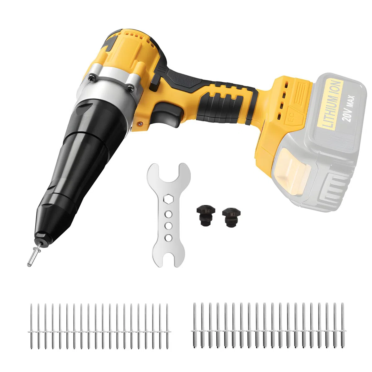 Pinza per rivetti elettrica automatica compatibile con Dewalt 20V senza spazzole, con LED automatico, pinza per rivetti automatica per utensili manuali da 3,2/4 mm (senza batteria)