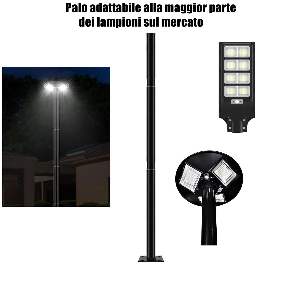 Dopa Dopastore Staffa Per Supporto In Metallo da 3 Metri Palo Per Lampione LED Telecamere Videosorveglianza Nero Da Esterni Giardino Viale Cortile