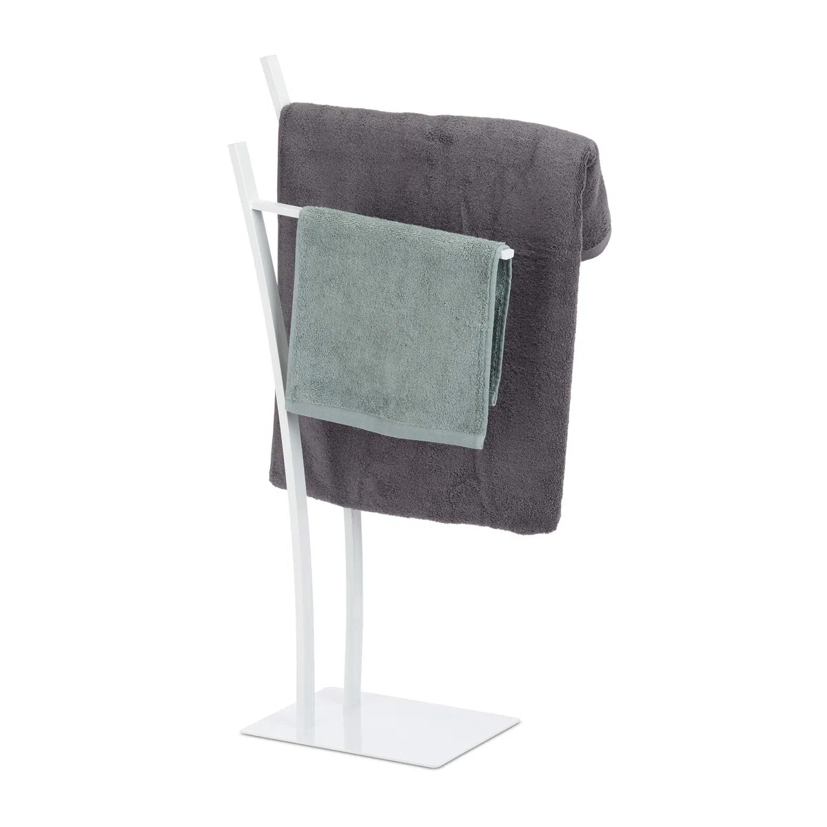 Relaxdays Portasciugamani da Terra, a 2 Bracci, Portasalviette, Piantana da Bagno e Cucina, HxLxP: 88x43x24 cm, Bianco