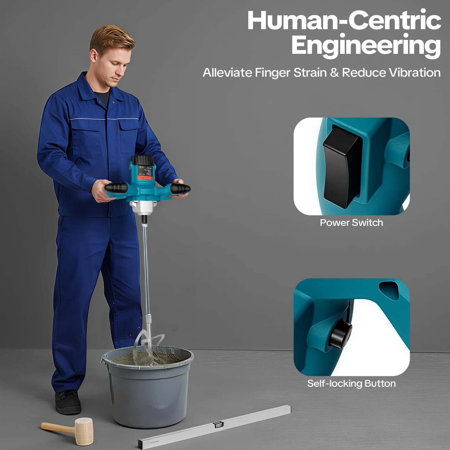 Agitatore, 2100 W, mescolatore per calcestruzzo, 800 giri/min, controllo della velocità a 6 livelli, silenzioso, miscelatore per malta per cemento, cemento, cemento, vernici e mastice