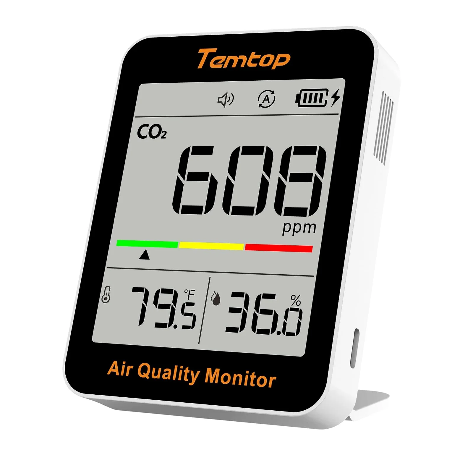 Temtop Rilevatore di CO2 Portatile C1, Misuratore di Qualità dell'Aria Interna con Sensore CO2 Termometro e Igrometro per Casa Ufficio Scuola