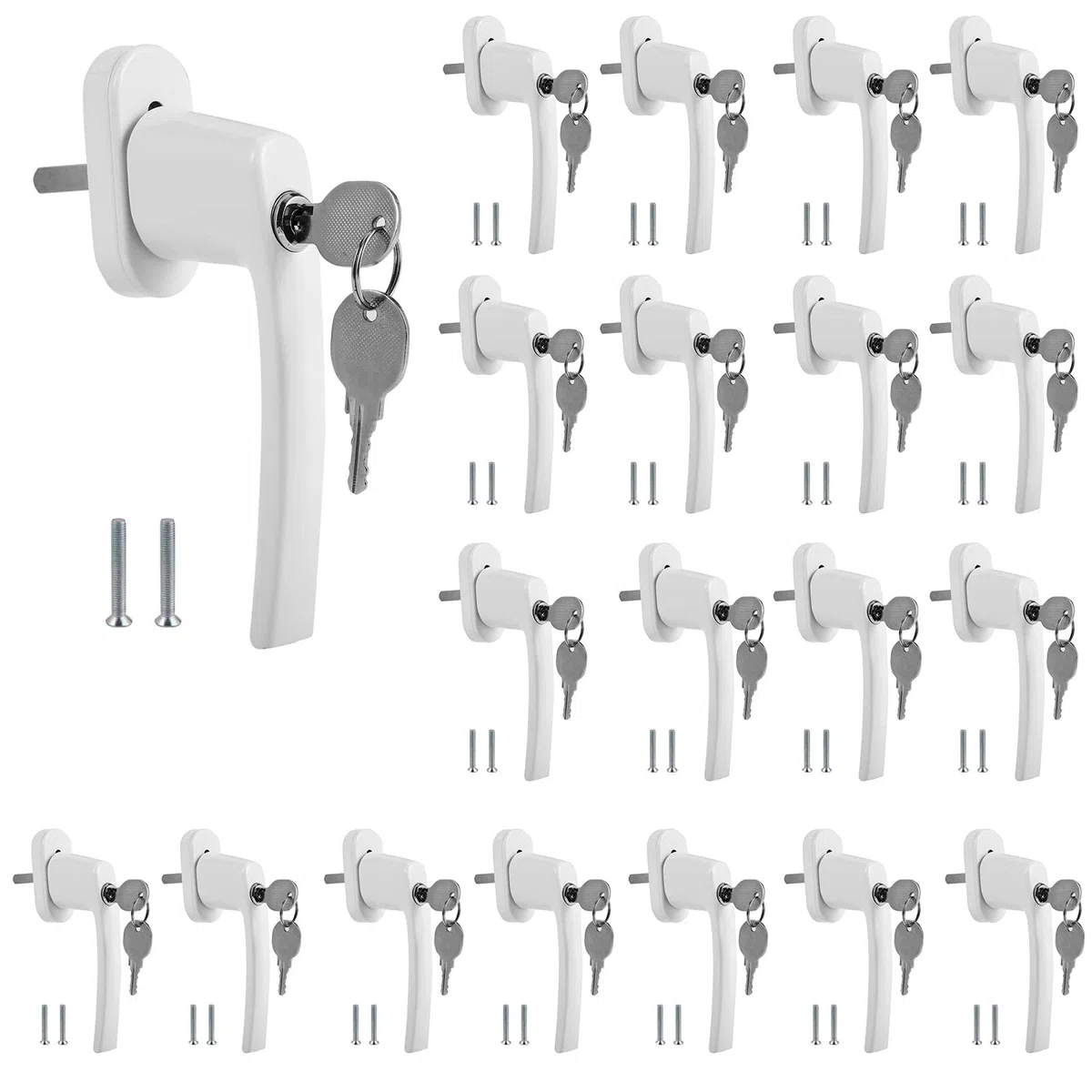 Maniglia per finestra in alluminio con serratura, 20 pezzi di sicurezza per bambini con serratura a lunghezza perno 35 mm, adatta per finestre chiavi, maniglie per porte del balcone (bianco)