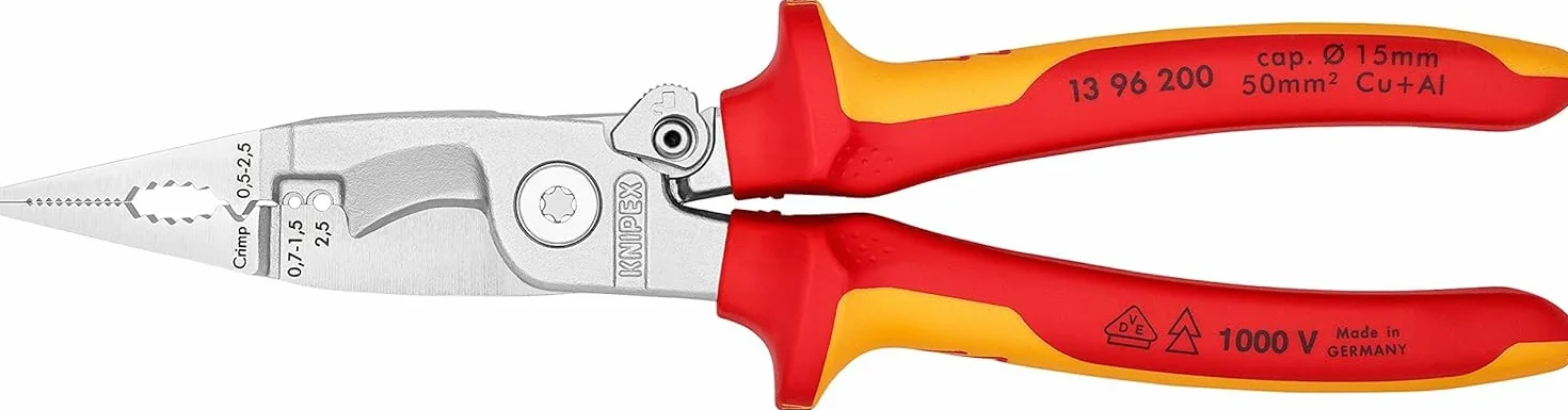 KNIPEX Pinza per elettroinstallazioni in confezione Self-service cromata isolati con manici rivestiti in materiale bicomponente, 13 96 200 SB