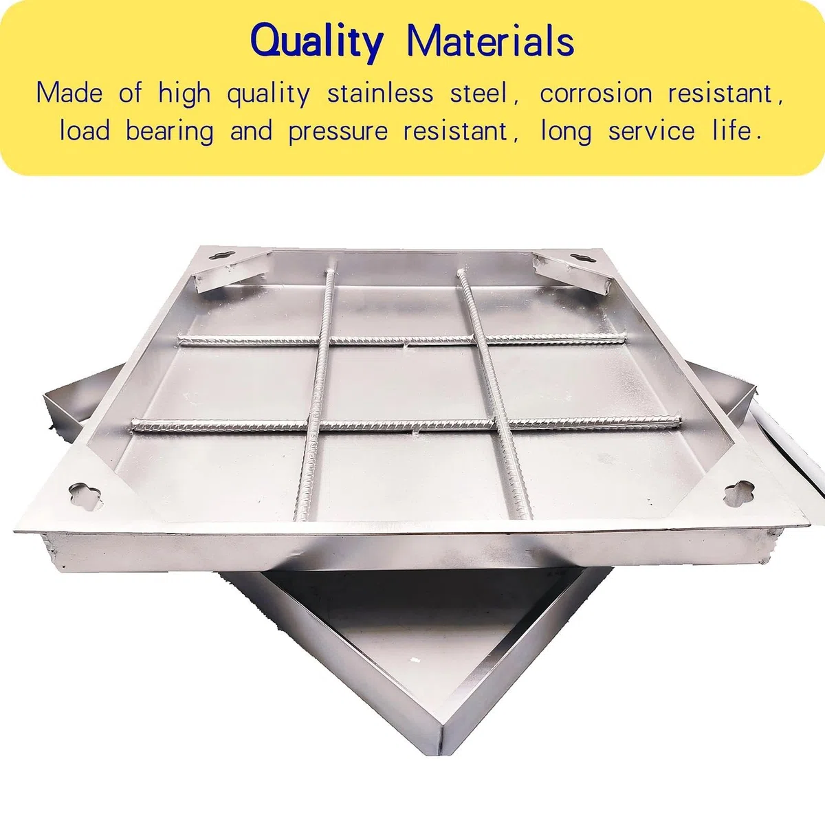 Chiusino a Scomparsa in Acciaio Inox 440x440 mm Luce Netta, Classe B125 Carico Pesante Coperchio Pozzetto con Telaio, Botola Ispezione Pavimentabile per Vialetti, Totale 500x500x50 mm