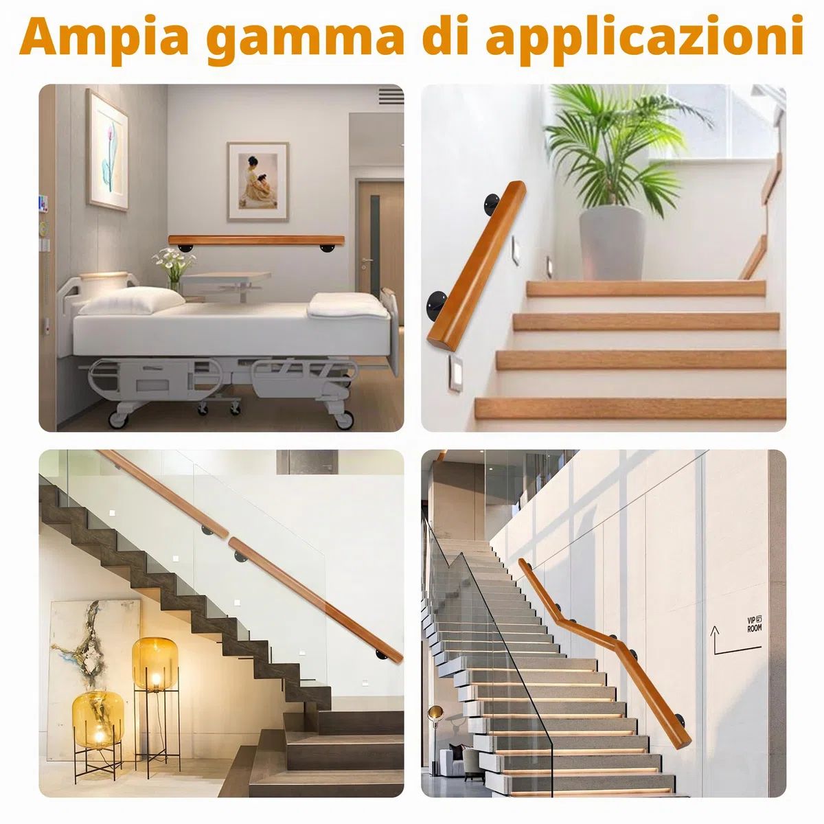 60cm Corrimano Legno per Scale Interne, Ringhiera A Muro Per Anziani, Passamano Moderno Capacità di Carico 180KG, Maniglie Antiscivolo Supporto di Sicurezza per Casa, Corridoio, Soppalchi, Terrazze