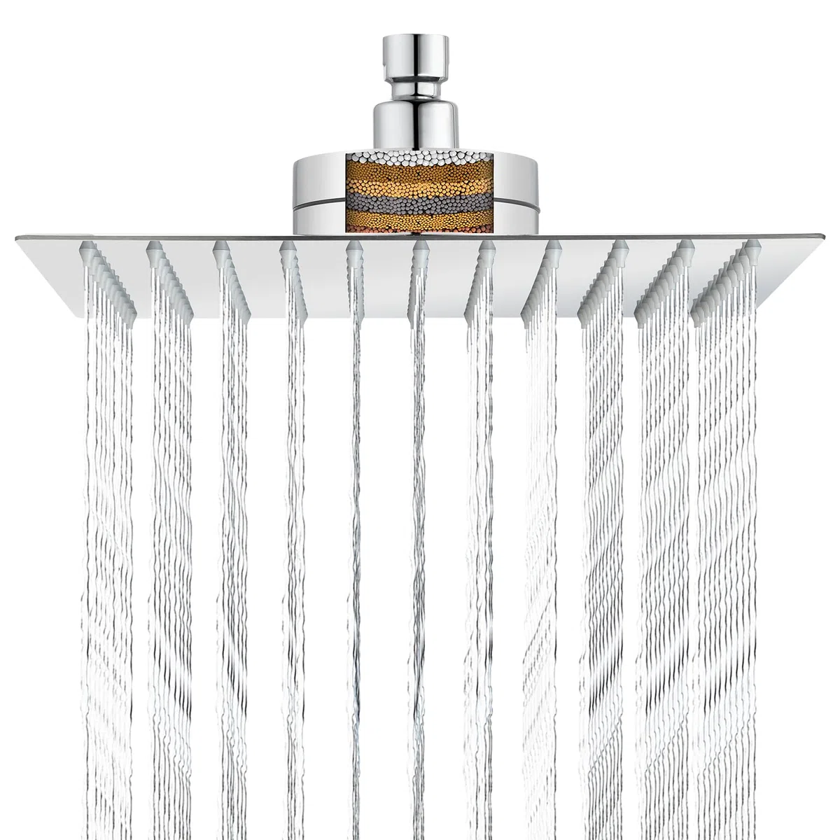 Soffione doccia filtrato, 30cm, soffione doccia di lusso, ammorbidisce l'acqua dura, migliora la condizione della pelle e dei capelli, design integrato con filtro, cromato