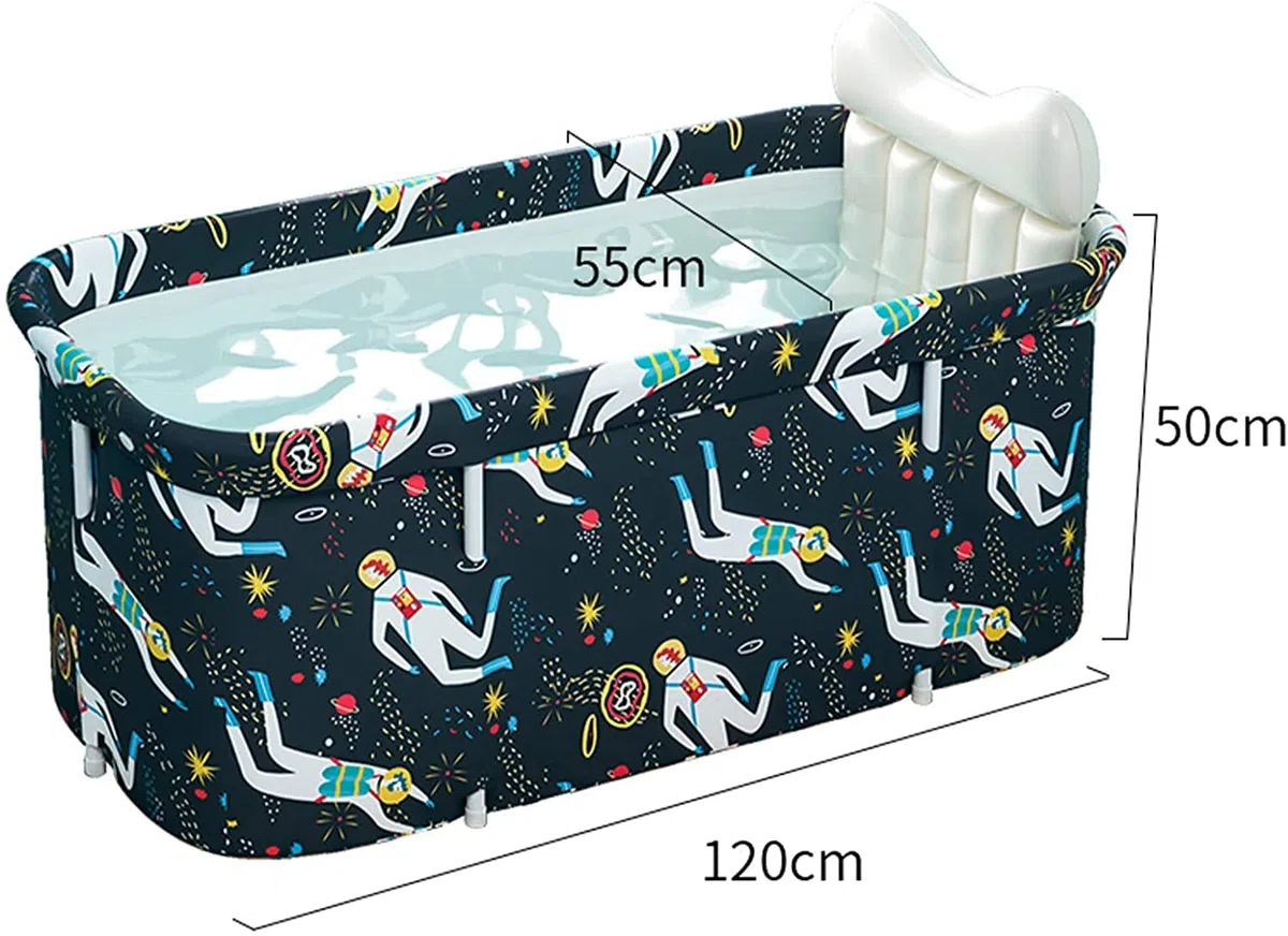 Vasca bagno per la famiglia, pieghevole, portatile, non gonfiabile, in PVC, disponibile in tutte le stagioni, per la doccia (blu scuro)
