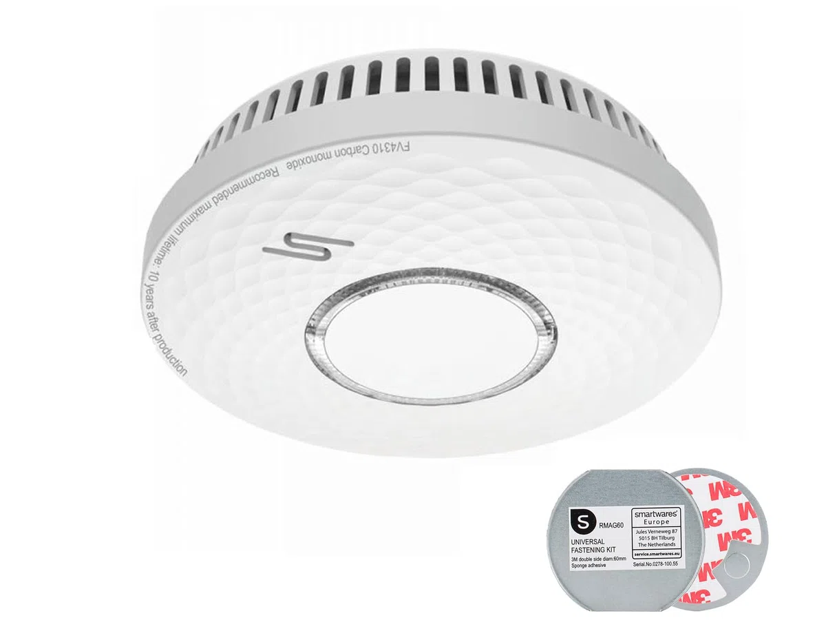 Rilevatore combinato 2 in 1: rilevatore di fumo e rilevatore di monossido di carbonio con attacco magnetico.