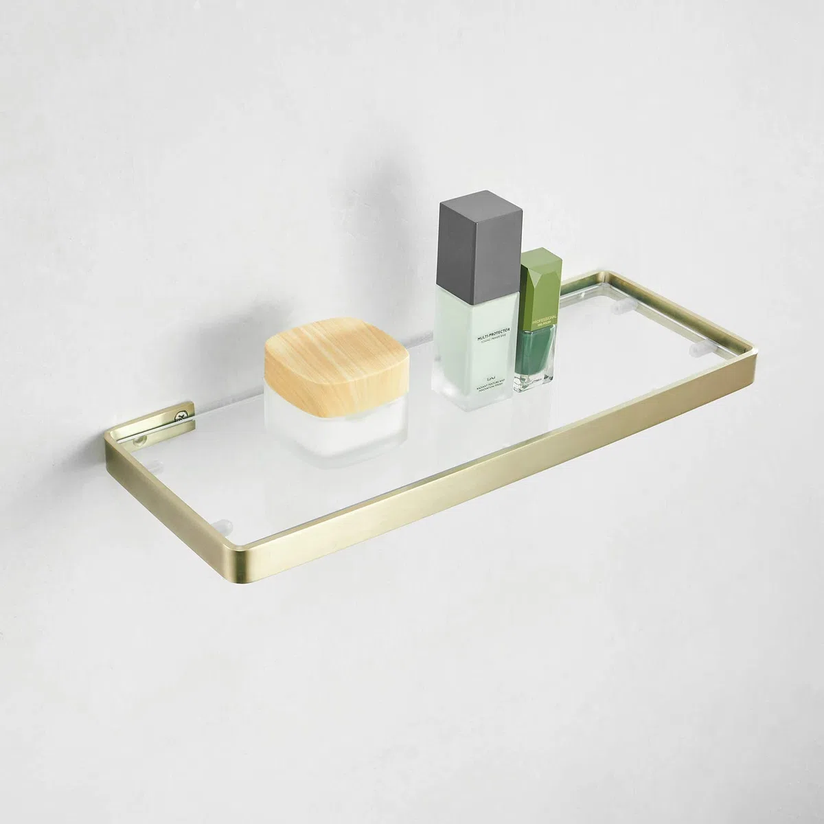 Mensola da bagno in vetro, oro spazzolato, 55 cm, rettangolare