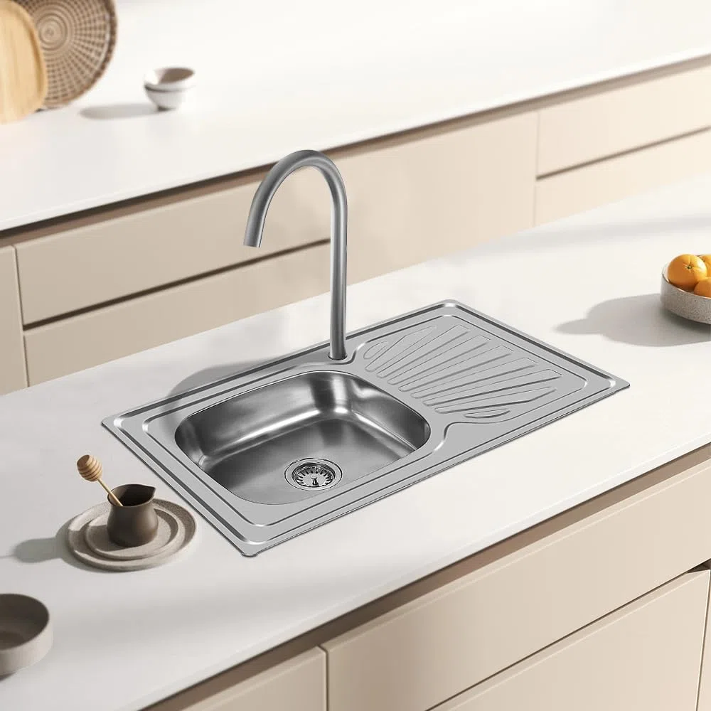 Lavello in acciaio inox, Lavello da incasso con foro per rubinetto,lavello in acciaio inox,Lavello Cucina Vasca con Gocciolatoio DX in Acciaio da Appoggio(90 * 50 * 15 cm (argento))