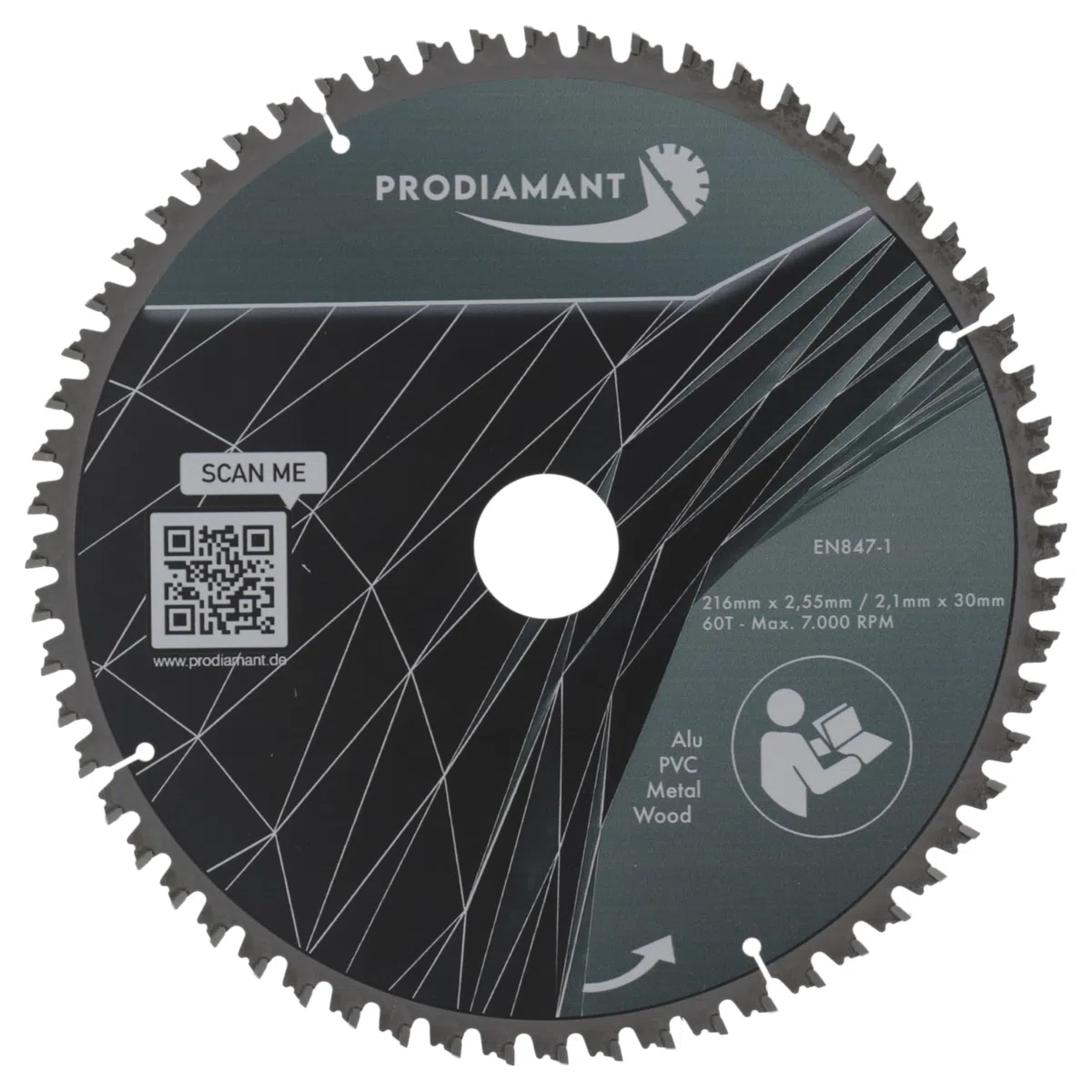PRODIAMANT Lama per sega multiuso in metallo duro 216 x 30 mm per legno, alluminio, plastica e laminato con denti HM TCT per sega da tavolo, troncatrice e sega circolare