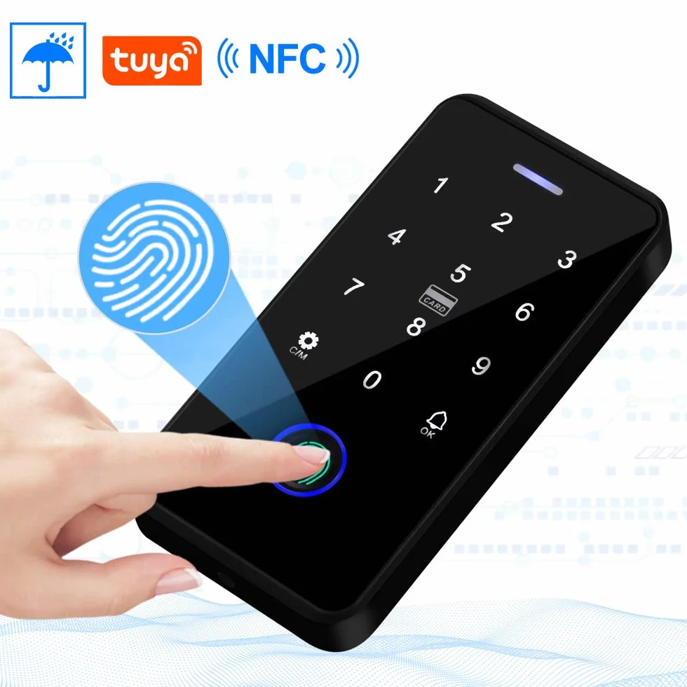 Bluetooth Tuya Tastiera di Controllo Accessi IP68 Impermeabile RFID Controller Accesso 13.56MHz Biometria Impronte Touch Keyboard System + 10pcs Keyfobs