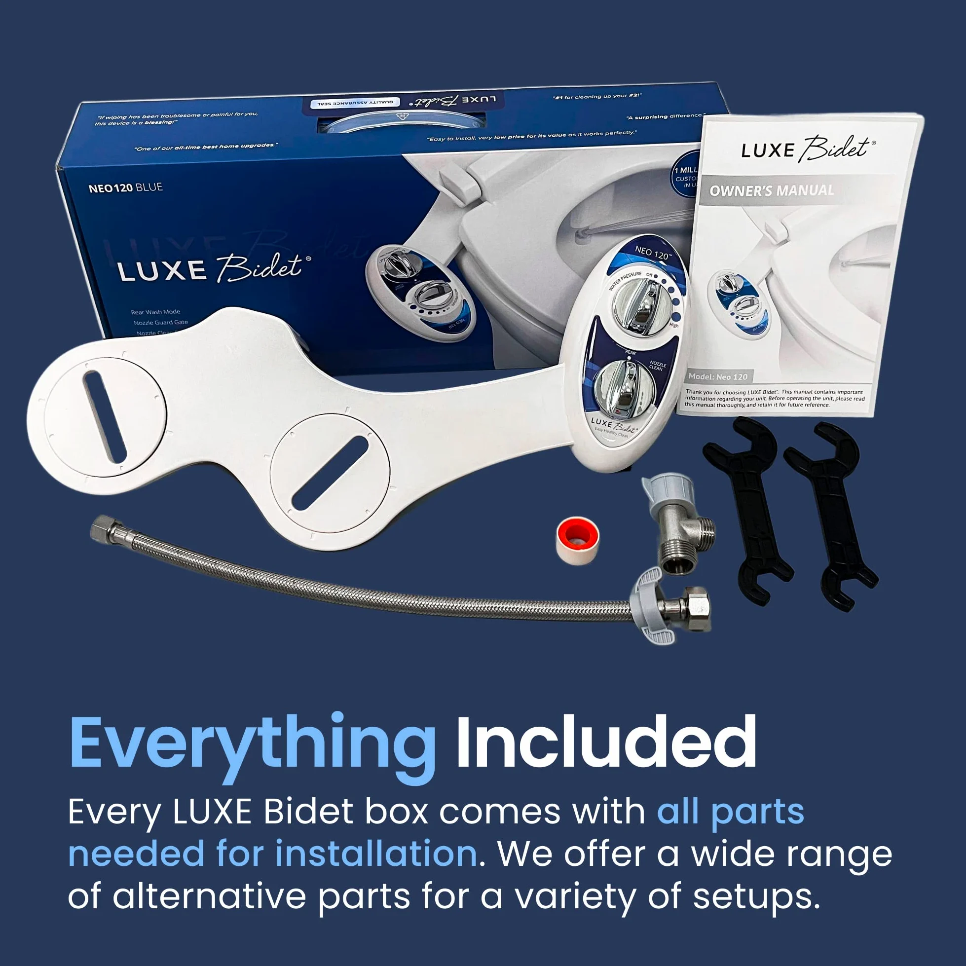 Luxe bidet Neo 120, bidet meccanico con attacco per WC, doppio ugello autopulente, acqua calda e fredda (blu e bianco)