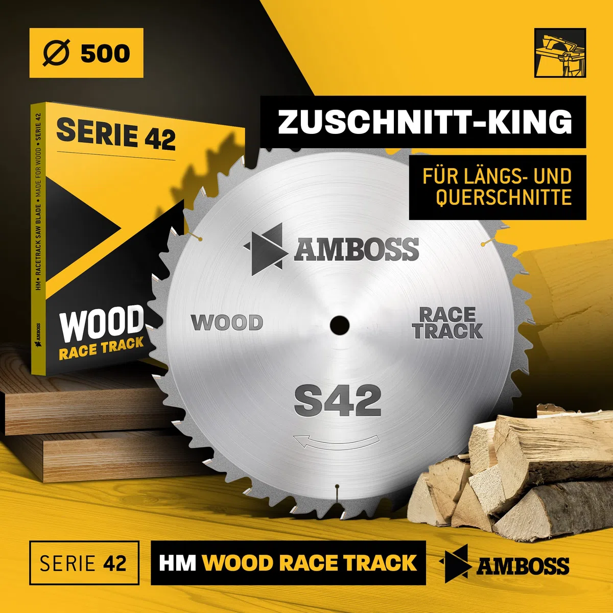 Amboss Werkzeuge Lama per sega circolare HM, diametro 500 mmx4 mmx30 mm, denti alternati (44 denti), taglio grossolano e veloce, legna da ardere e materiali in legno