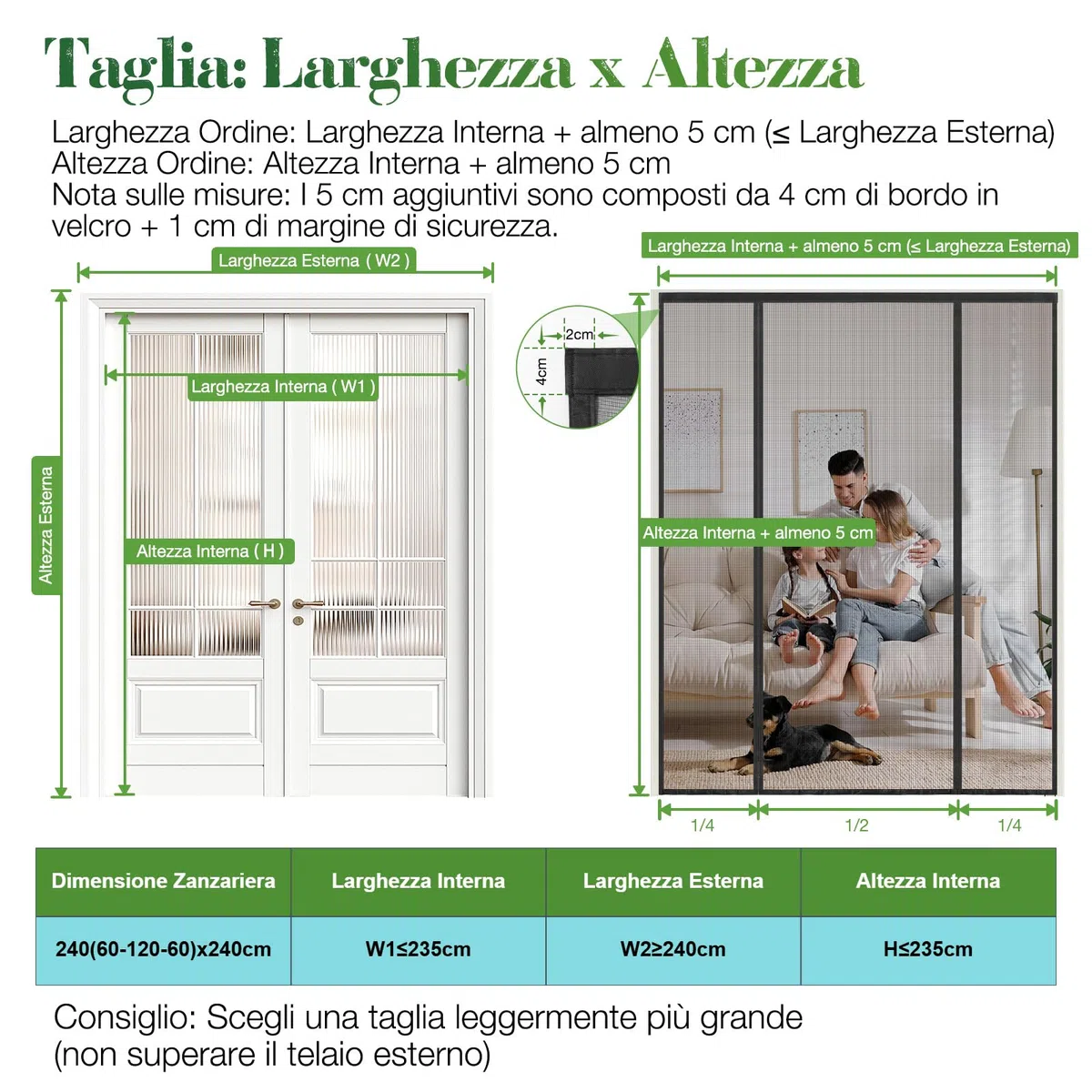 Zanzariera Magnetica per Porta 240x240cm, Doppia Apertura, Chiusura Automatica Senza Foratura, Tenda Zanzariera con Calamita, Anti Zanzare per Balcone, Nero