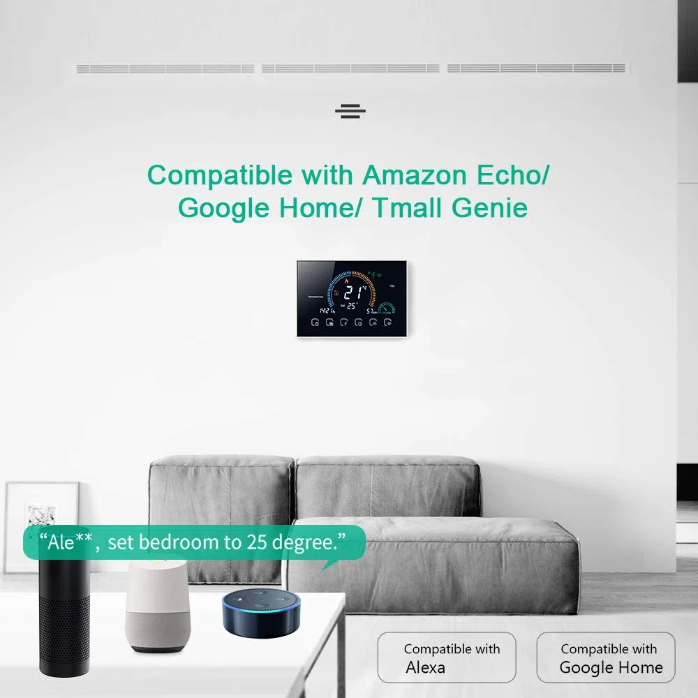Decdeal Termostato WiFi per Caldaia a Gas - Controllo App Vocale/LCD Retroilluminato Visualizzazione dell'umidità e UV,Termostato Programmabile Compatibile con Alexa Google Home