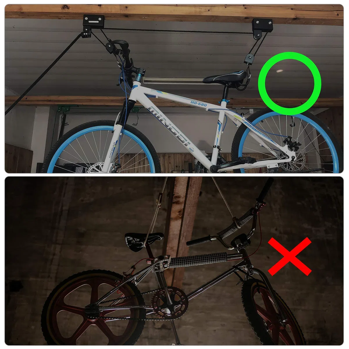 EXLECO Supporto per bicicletta da soffitto Max.57 kg Ascensore universale per bicicletta con gancio e corda adatto per biciclette e yacht