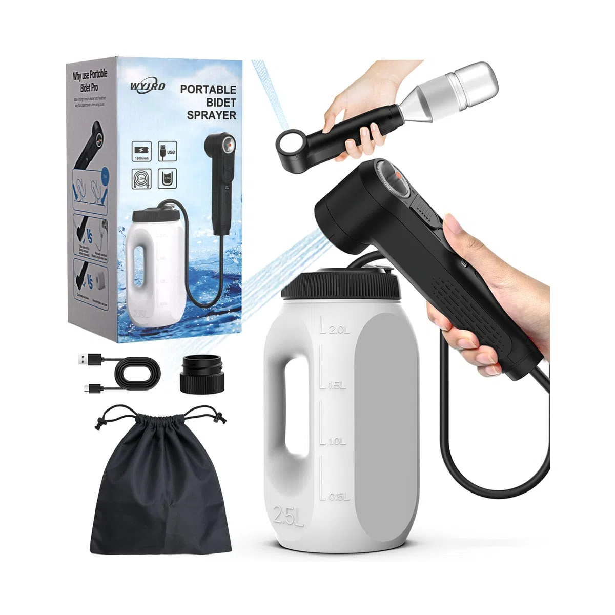 Bidet Portatile Post Parto da Viaggio Ricaricabile,Doccia Portatile Elettrico Spray Colonnare E Doccia,60-100 Min,2.5L Peri Bottle Post Partum per Perineali Emorroidi Anziani Bambino Campeggio