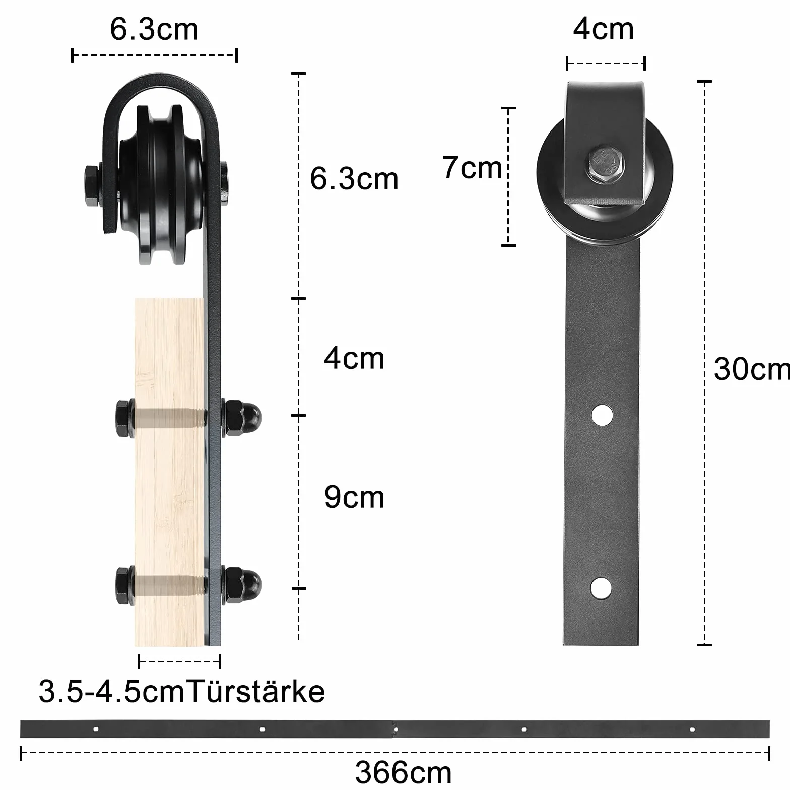 Maniglia per porta scorrevole, 366 cm, con ruote, sistema di porte scorrevoli con design silenzioso, portata fino a 130 kg, per porta in legno, camere, cucina, magazzino