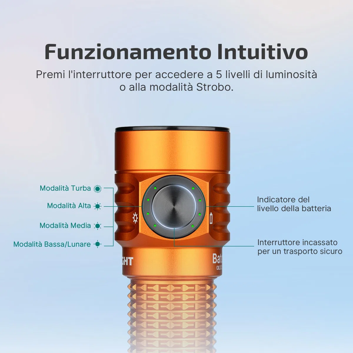 OLIGHT BatonTurbo Torcia 1000 Lumen 510 Metri di Alcance LED Portatile Ricaricabile ad Alta Potenza per Illuminazione Notturna Campeggio Escursionismo Explorazione di Grotte e Uso Domestico(Arancione)