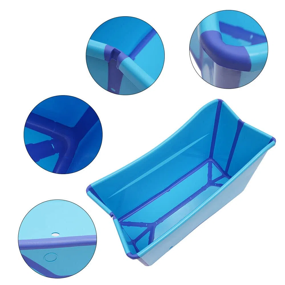 Vasca da bagno pieghevole di grandi dimensioni, per adulti e bambini, portatile, portatile, SPA, secchio rettangolare pieghevole, blu, mobile, per sauna, bagno, massaggio, 98 x 50 x 56 cm
