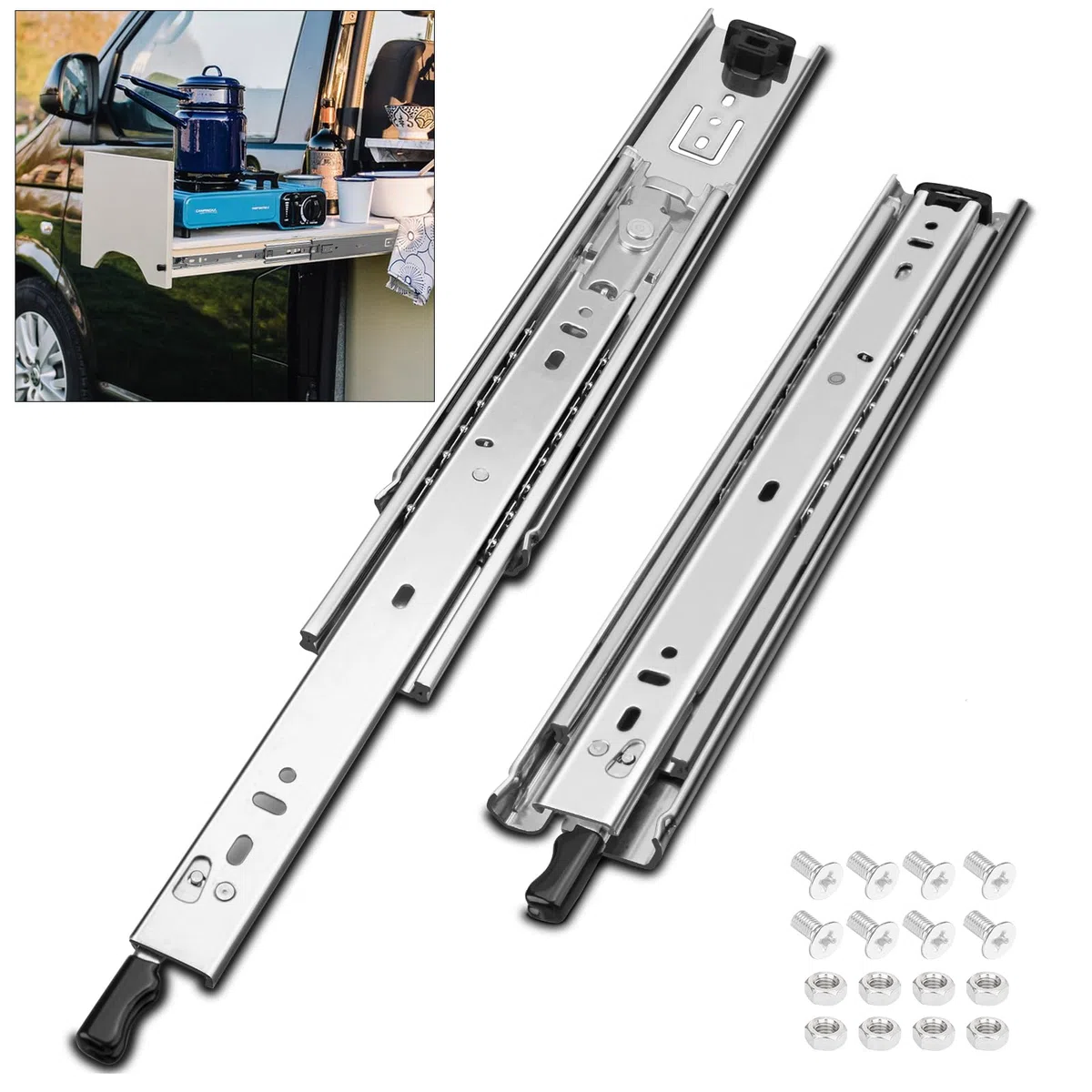HLC Guide Per Cassetti Con Serratura，500mm Guide Cassetti Pesanti,Portante 68 kg， Sfere Di Metallo Guide Per Cassetti Estrazione Totale 1 Paio （2 pezzi）