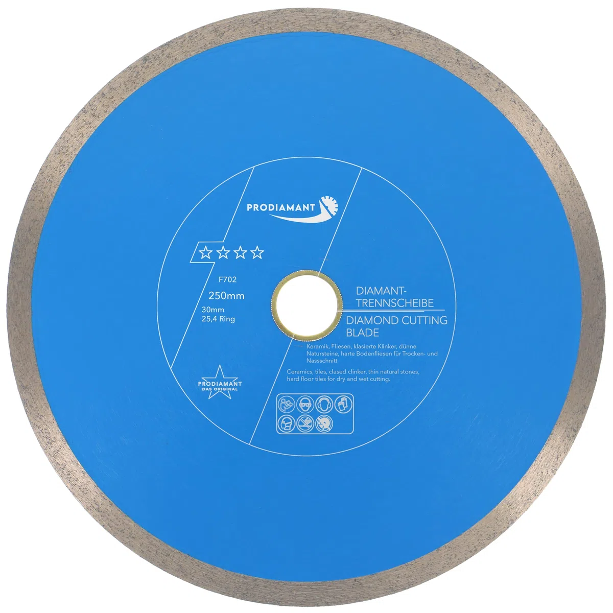 PRODIAMANT Disco da taglio diamantato Tile Professional 250 mm x 30/25,4 mm F702 ProRim no break out su piastrelle smaltate gres porcellanato ceramica e pietra naturale
